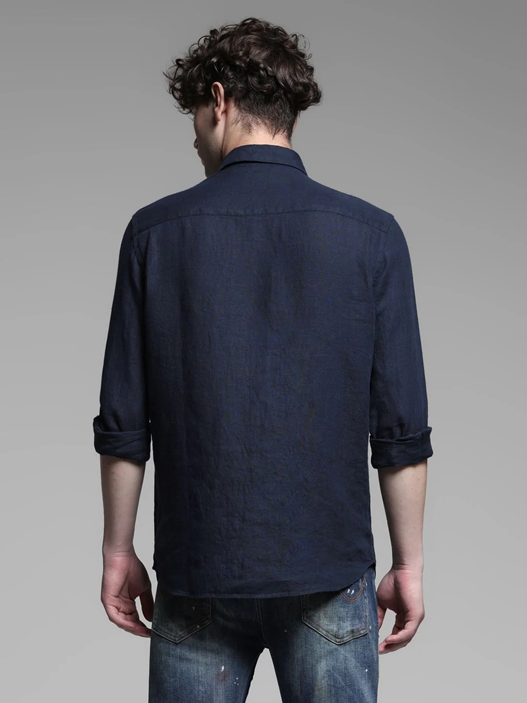 Linen Full Sleeves Shirt - Navy Blue - Image 4