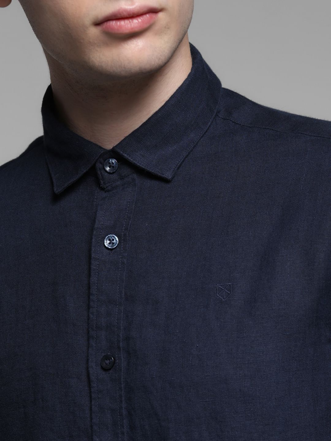 Linen Full Sleeves Shirt - Navy Blue - Image 5