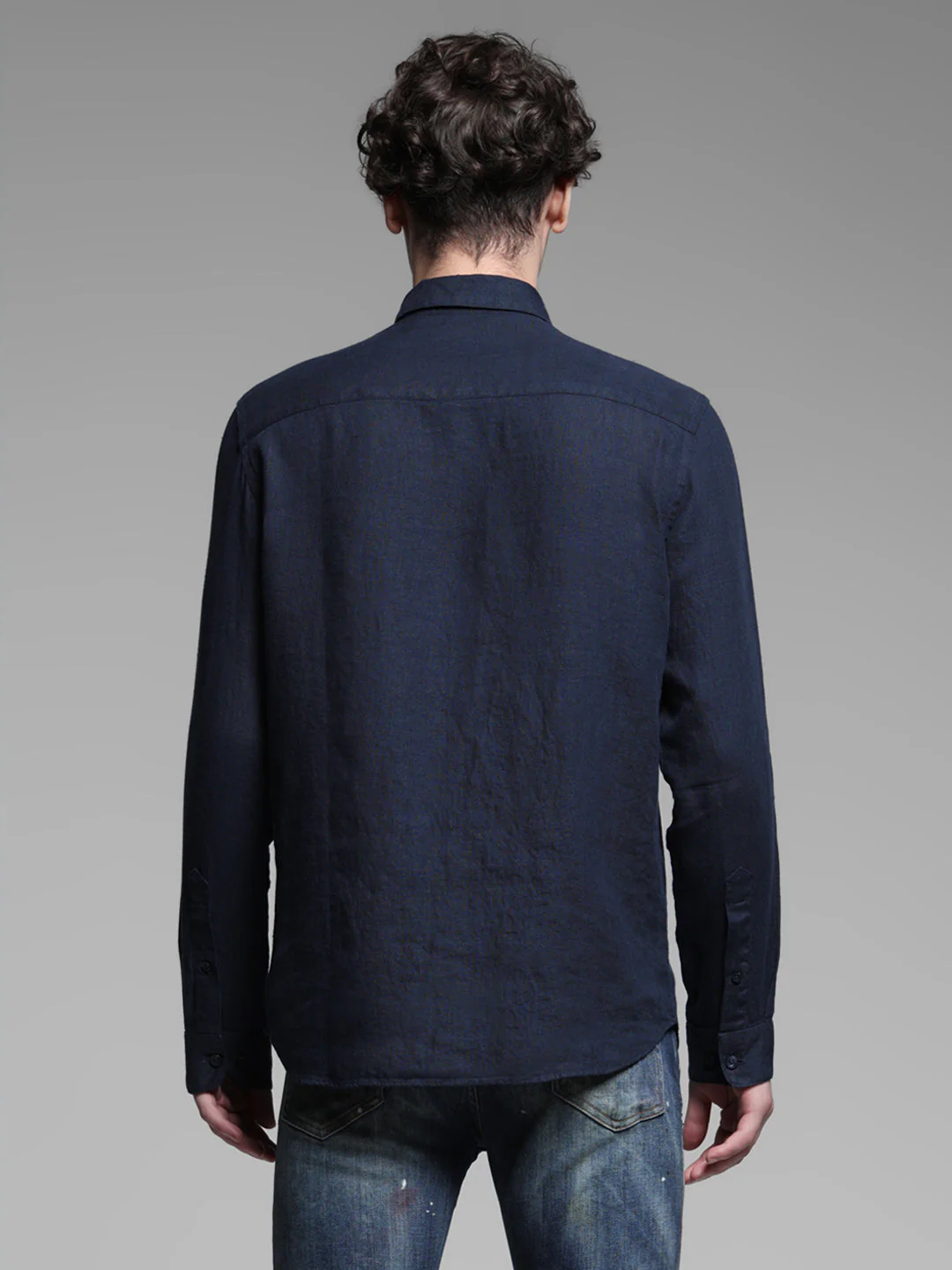 Linen Full Sleeves Shirt - Navy Blue - Image 9