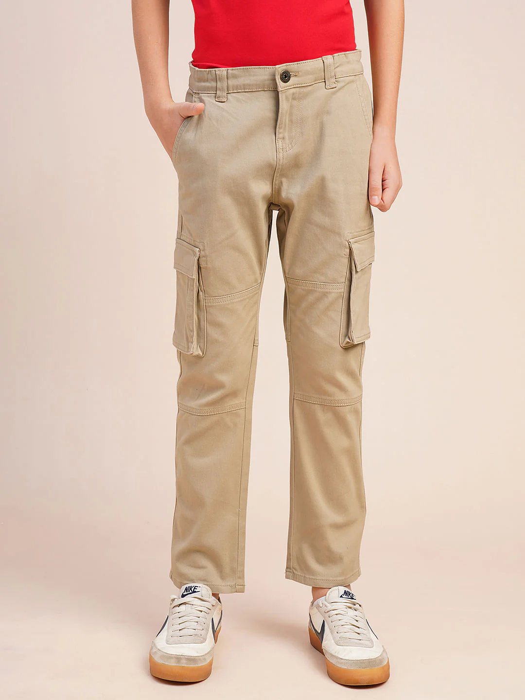 Boys Khaki Mid Rise Cargo Pants - Image 2