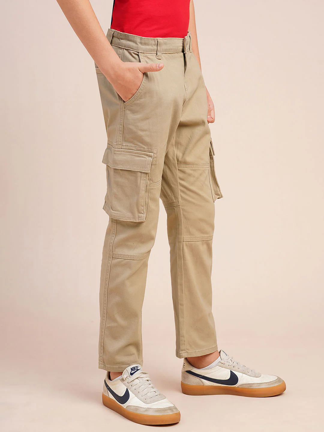 Boys Khaki Mid Rise Cargo Pants - Image 3