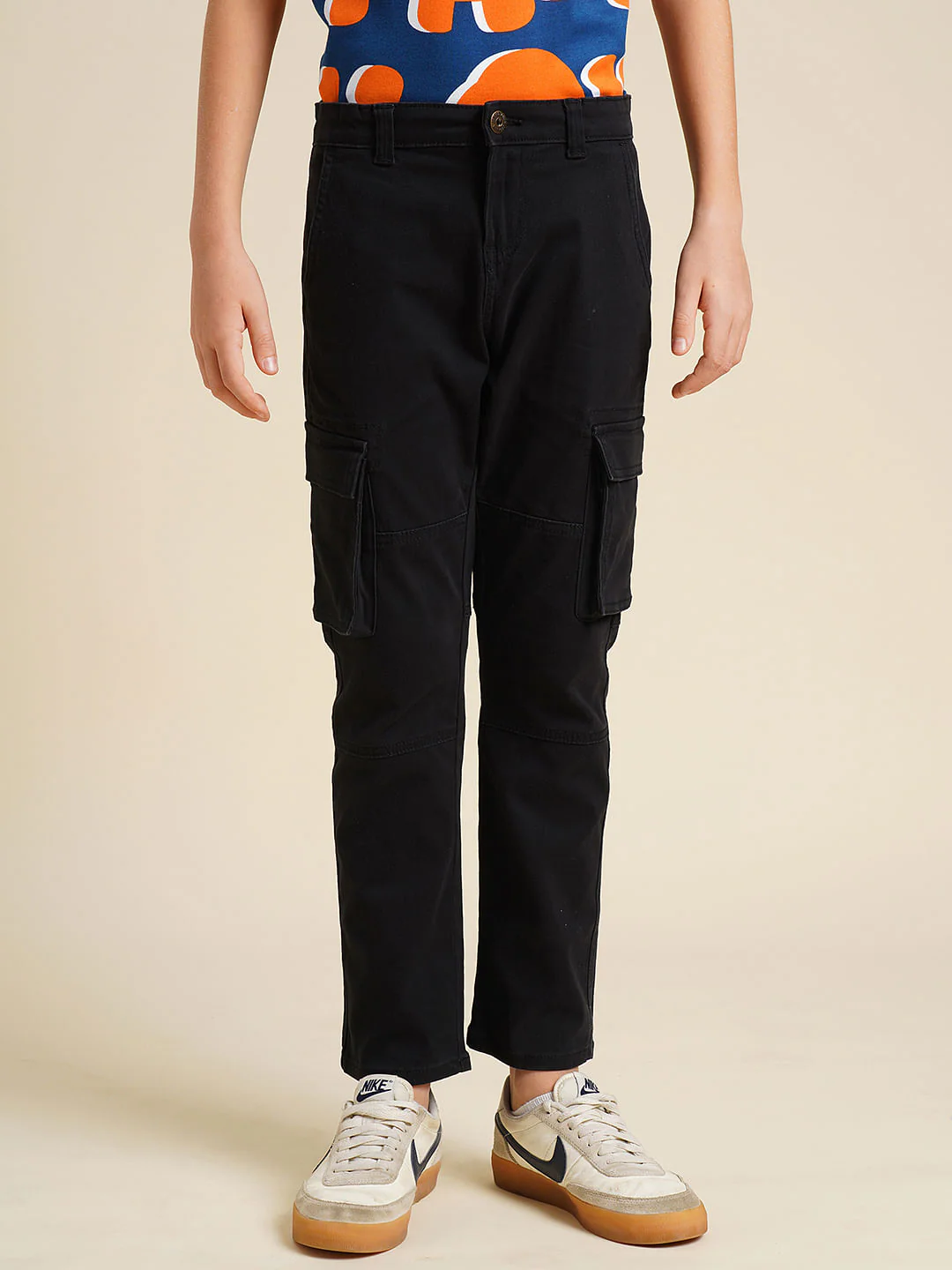 Boys Black Mid Rise Cargo Pants - Image 2