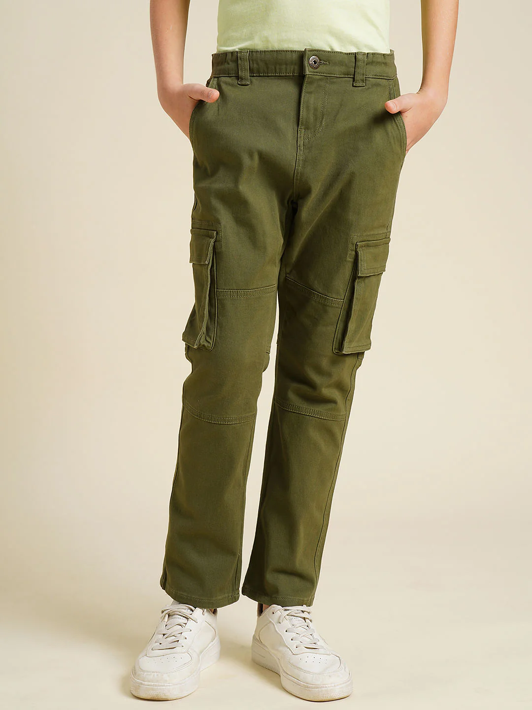 Boys Olive Mid Rise Cargo Pants - Image 2