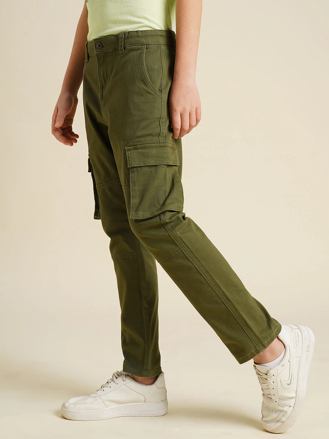 Boys Olive Mid Rise Cargo Pants - Image 3
