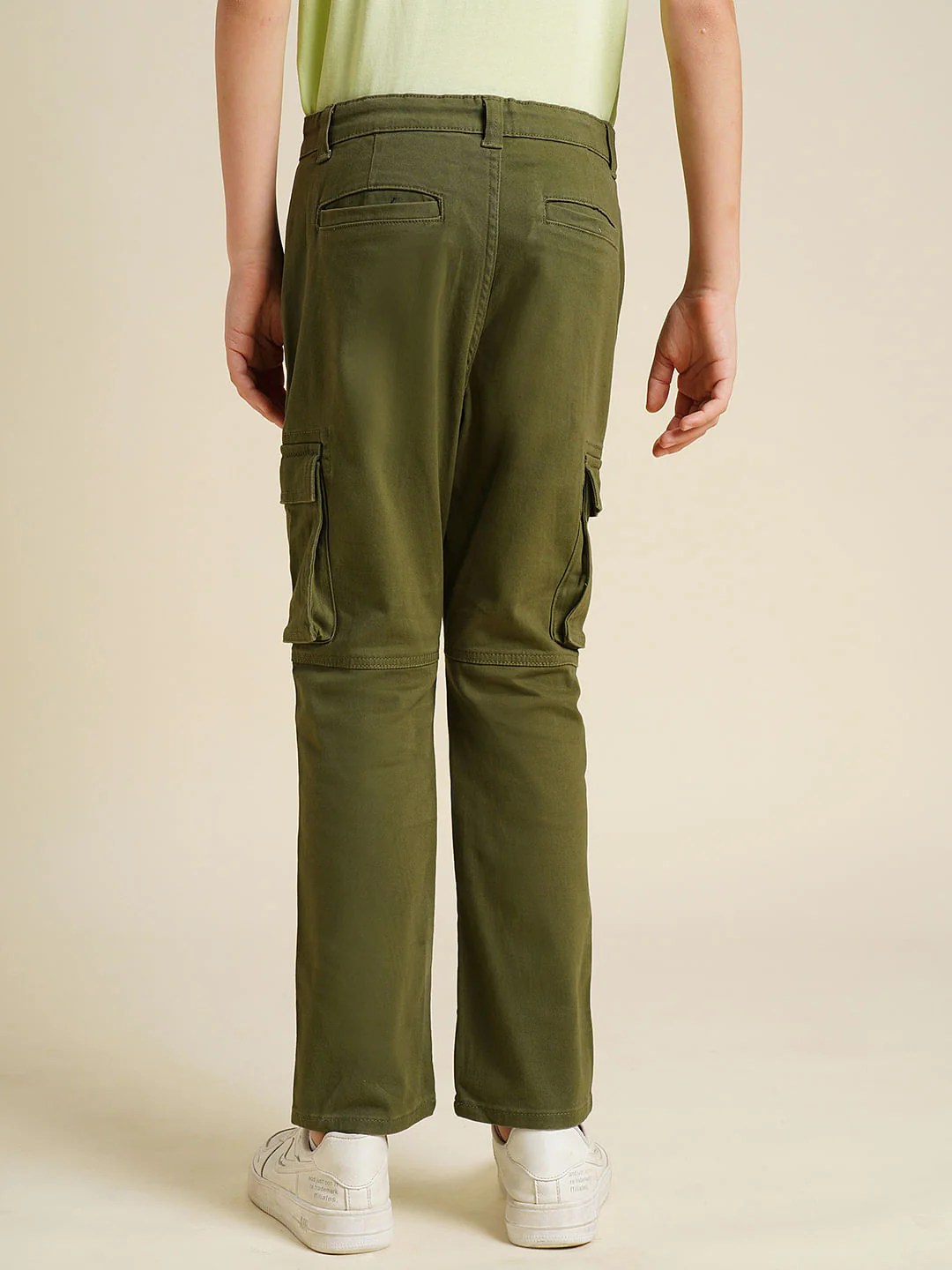 Boys Olive Mid Rise Cargo Pants - Image 4