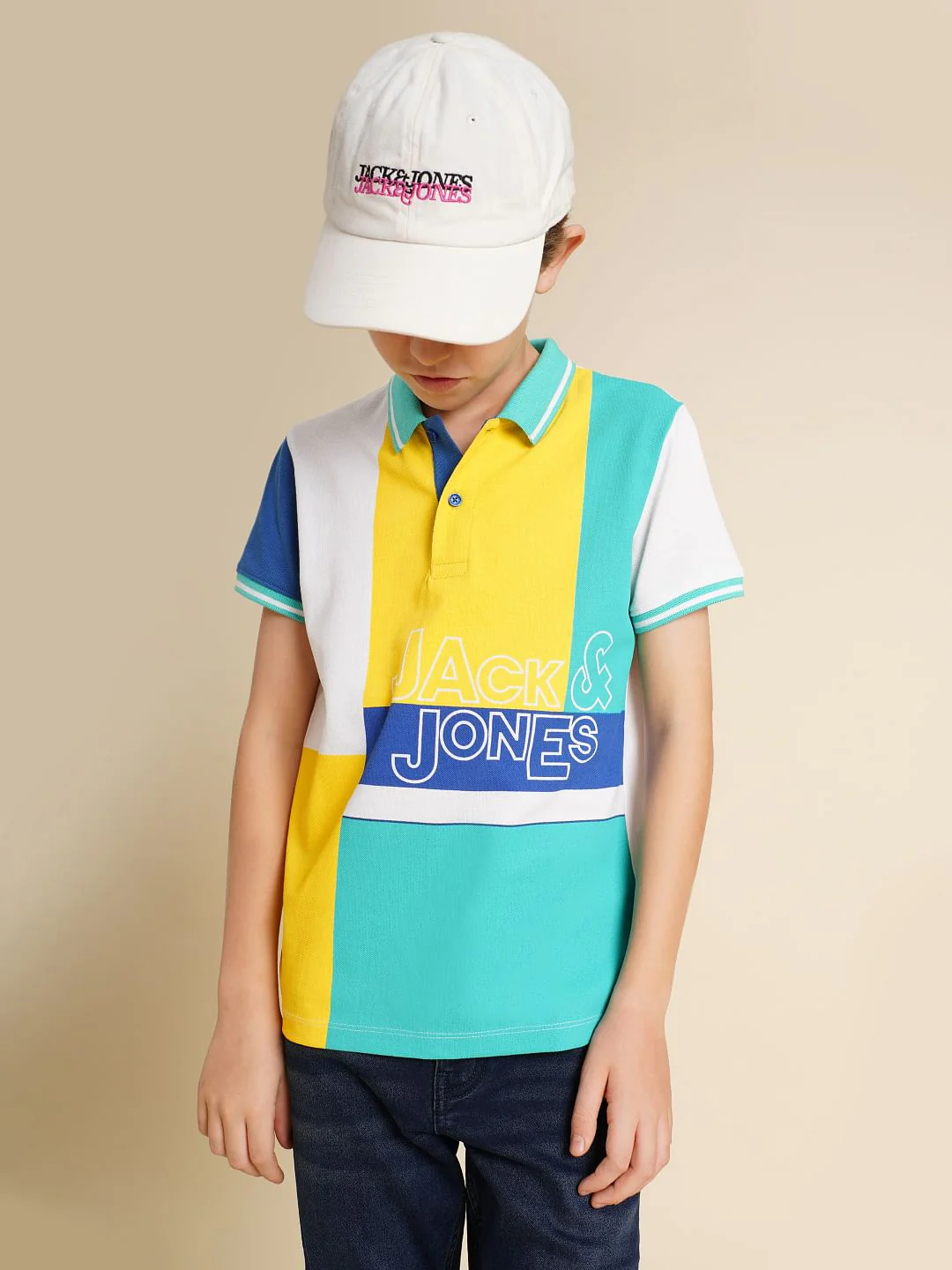 Boys Blue Colourblocked Cotton Polo