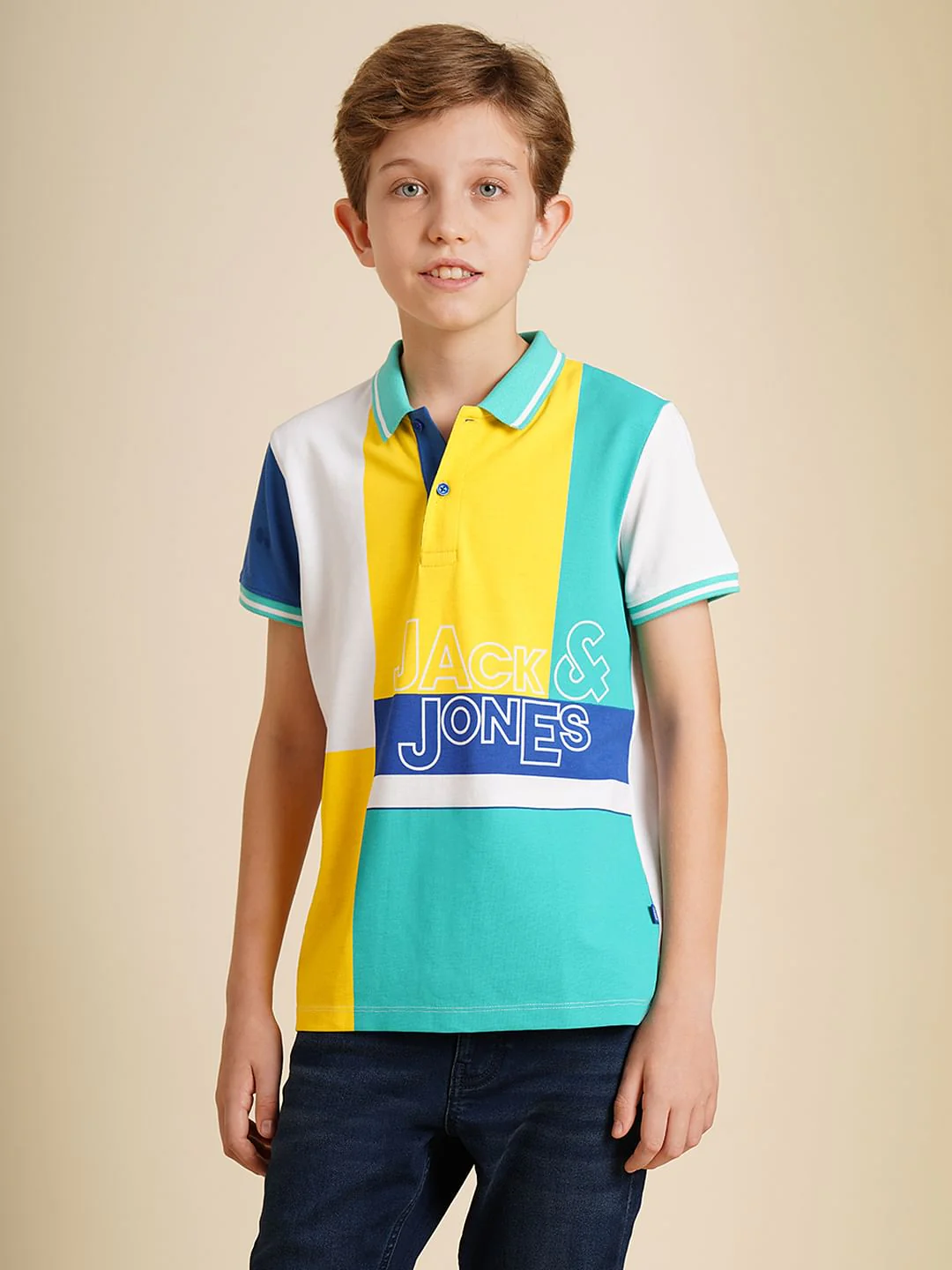 Boys Blue Colourblocked Cotton Polo - Image 2