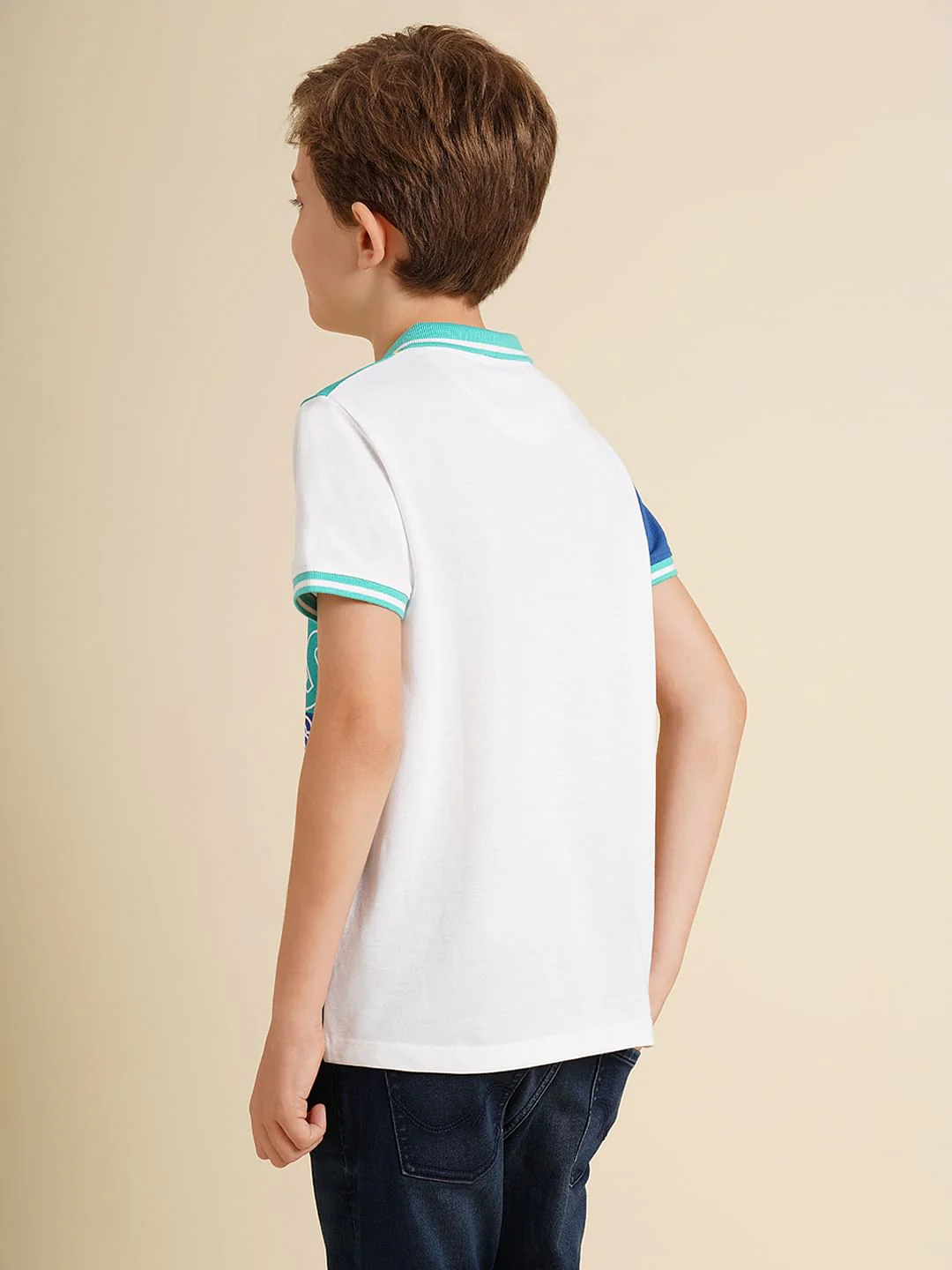 Boys Blue Colourblocked Cotton Polo - Image 4