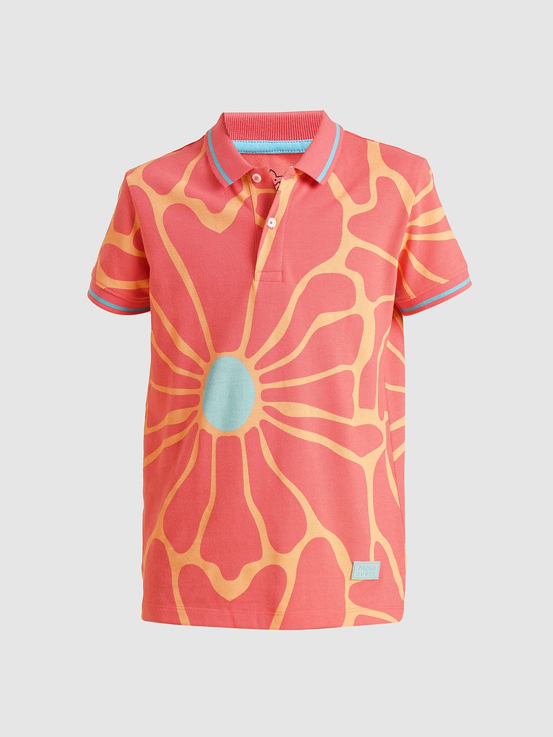 Boys Pink Printed Cotton Polo - Image 7