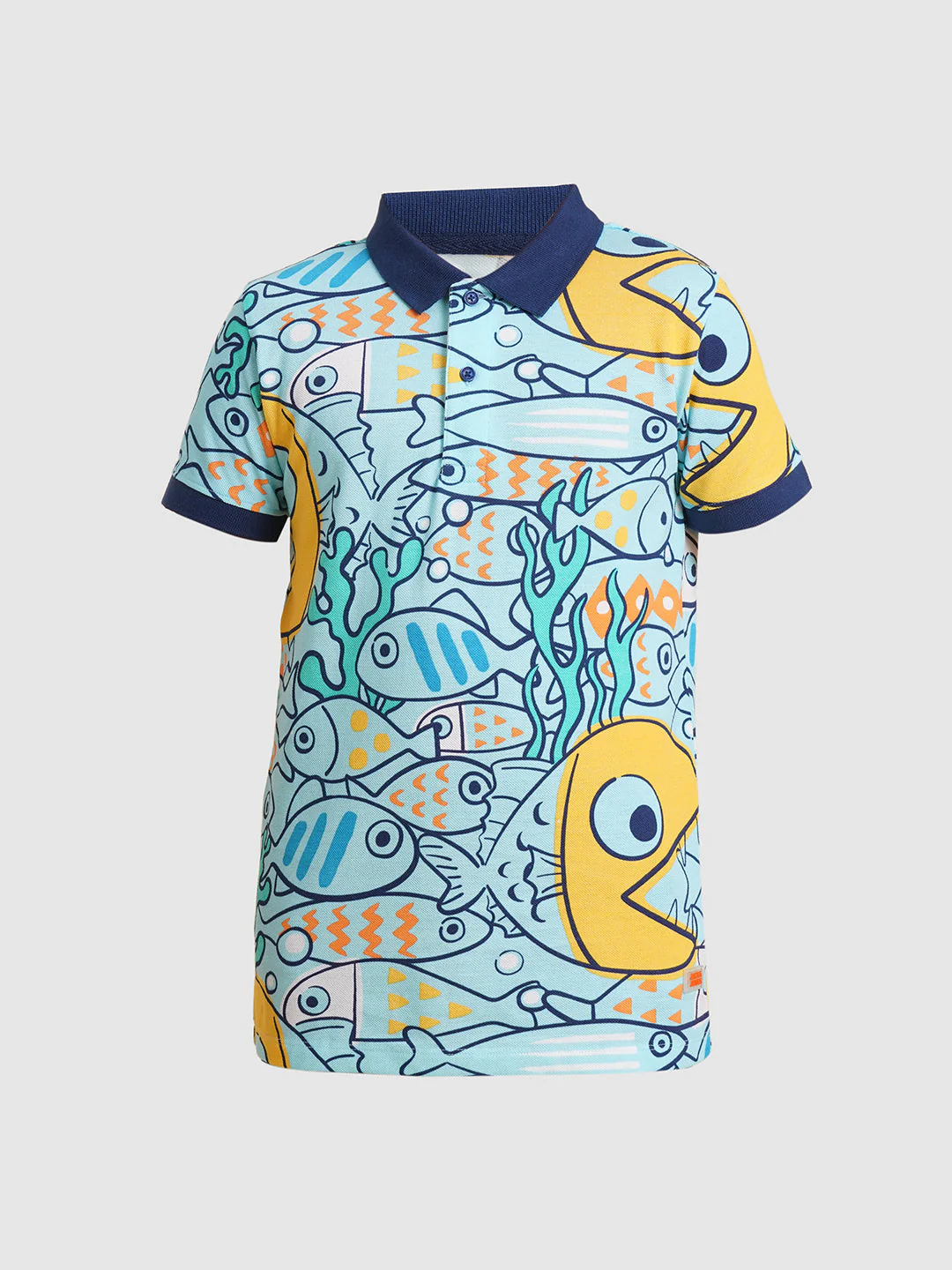Boys Blue Fish Printed Polo - Image 7