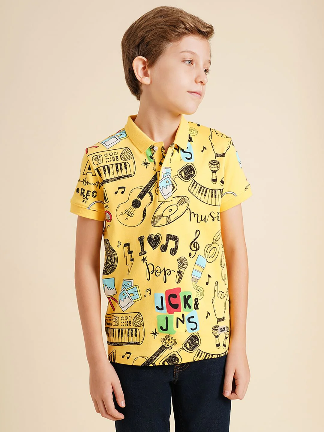 Boys Yellow Printed Cotton Polo - Image 2