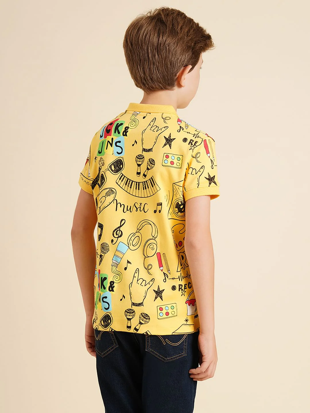 Boys Yellow Printed Cotton Polo - Image 4