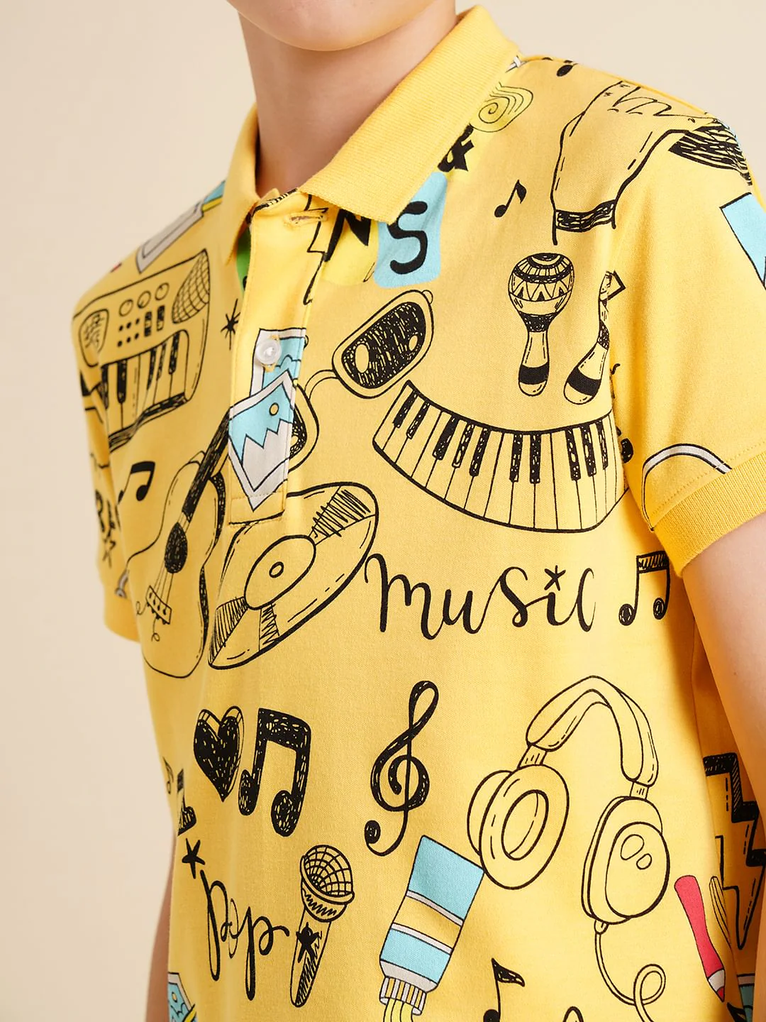 Boys Yellow Printed Cotton Polo - Image 6