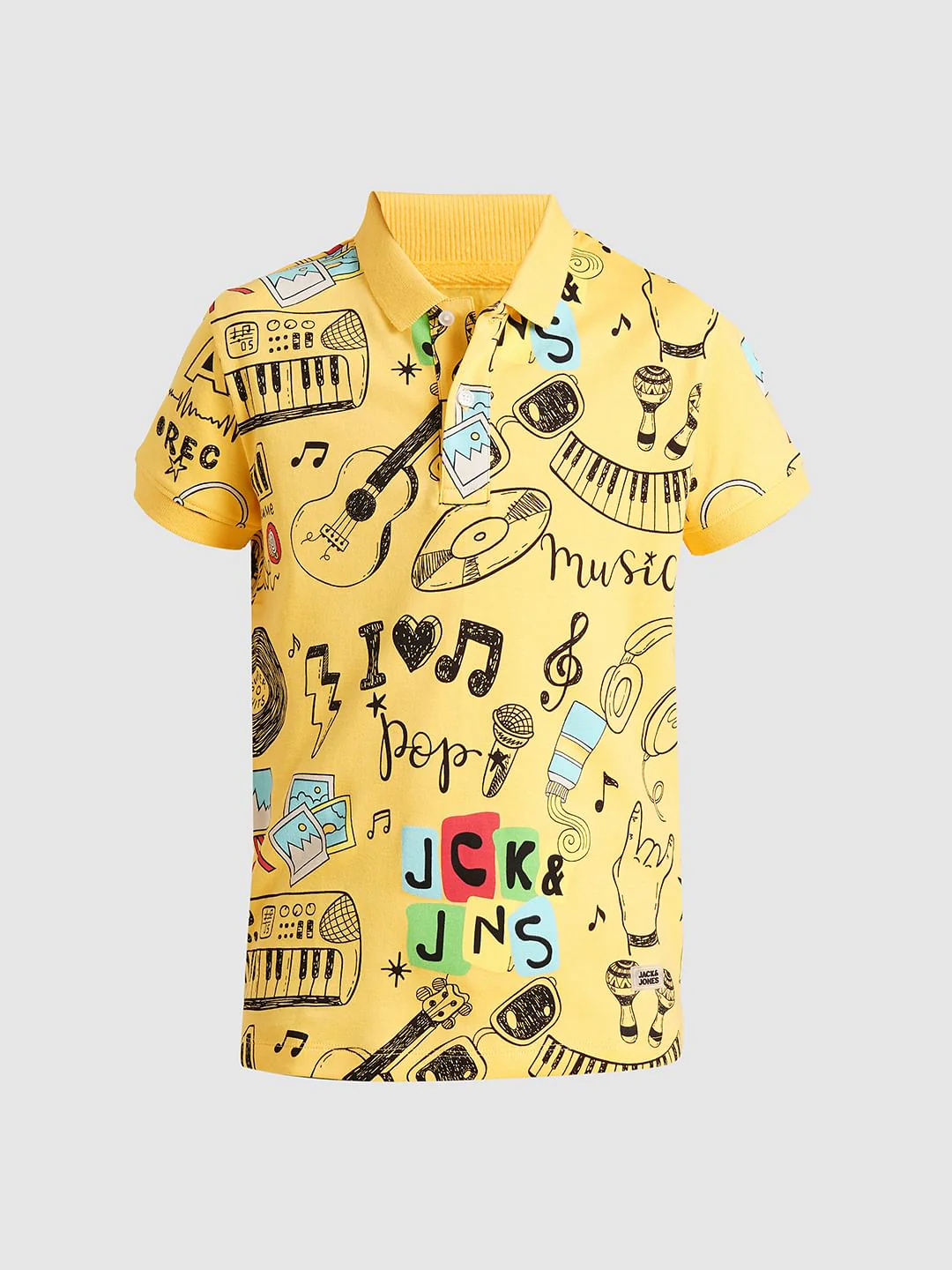 Boys Yellow Printed Cotton Polo - Image 7
