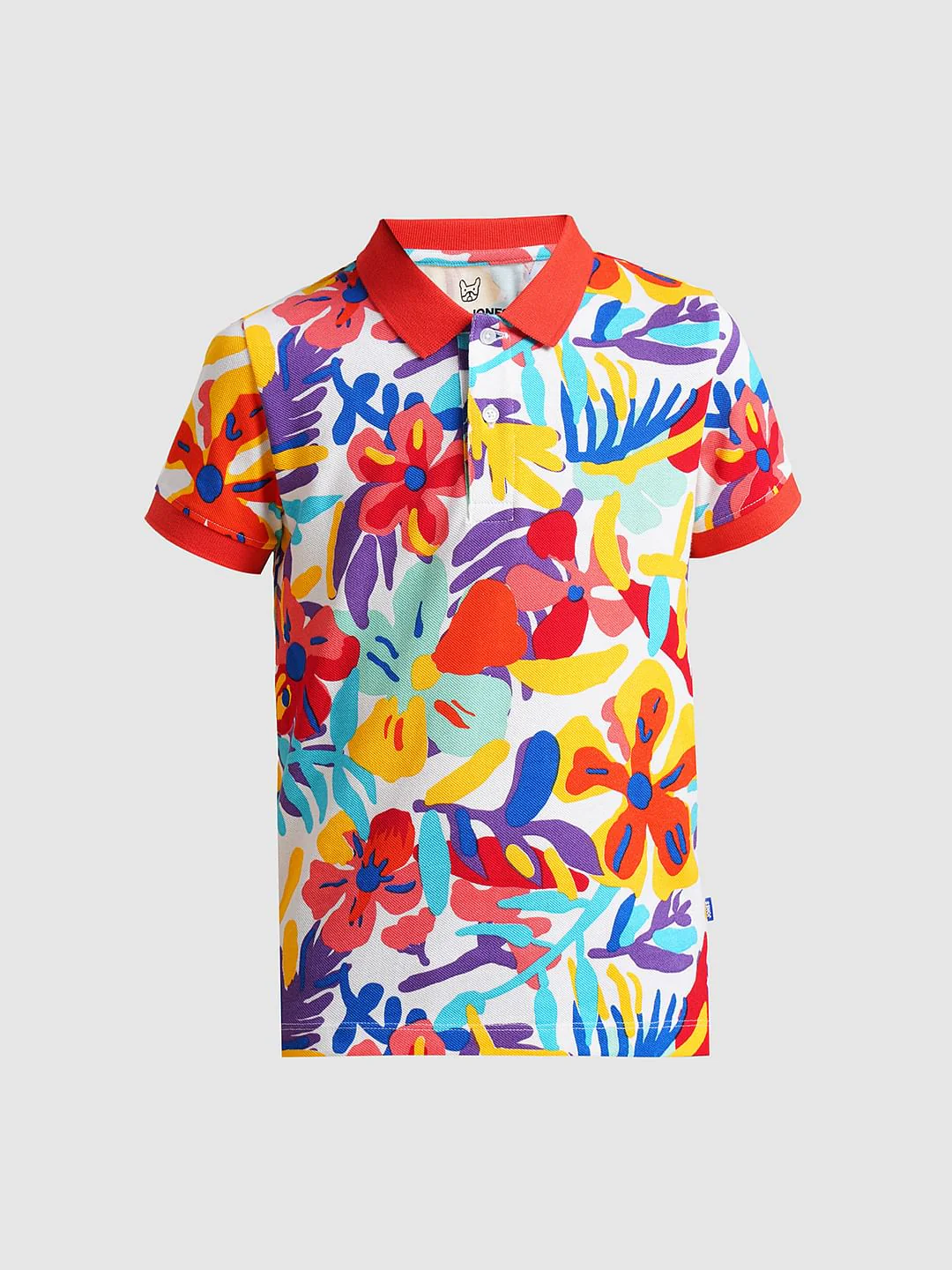 Boys Red Printed Cotton Polo - Image 7