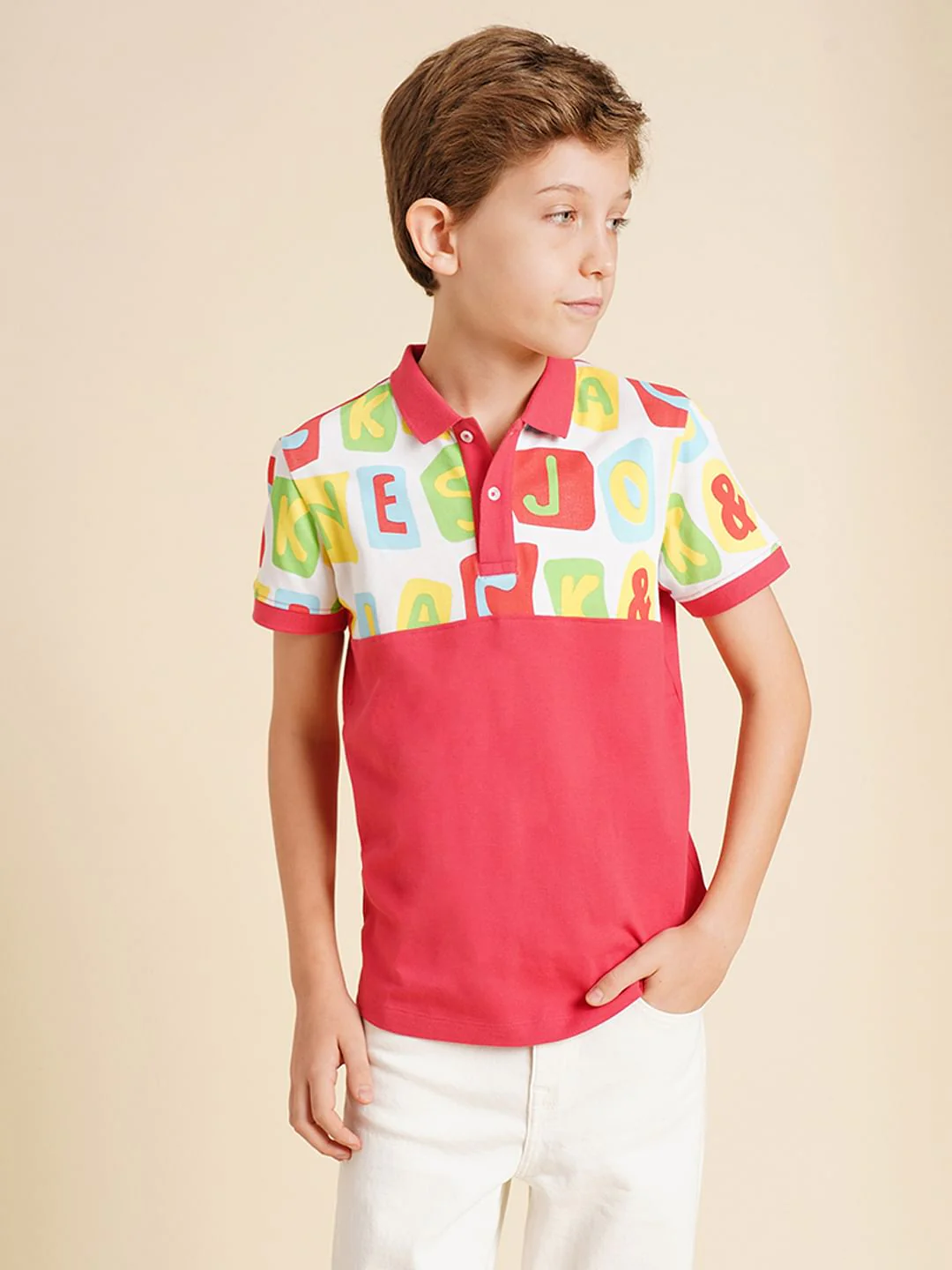 Boys Red Colourblocked Cotton Polo - Image 2