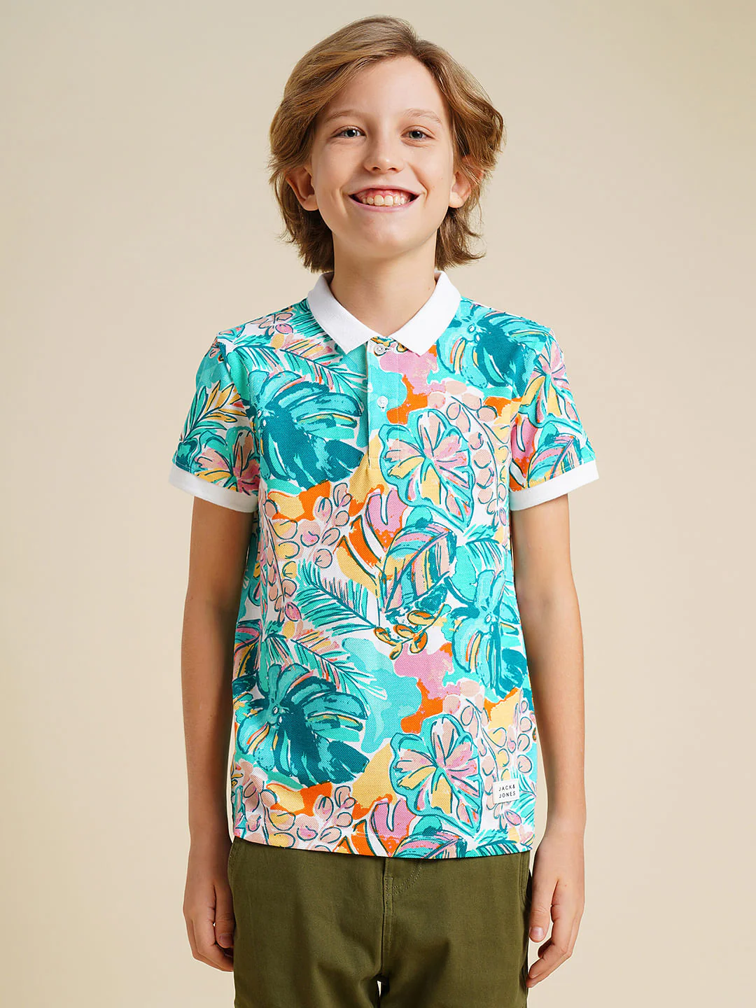 Boys Blue Printed Cotton Polo - Image 2