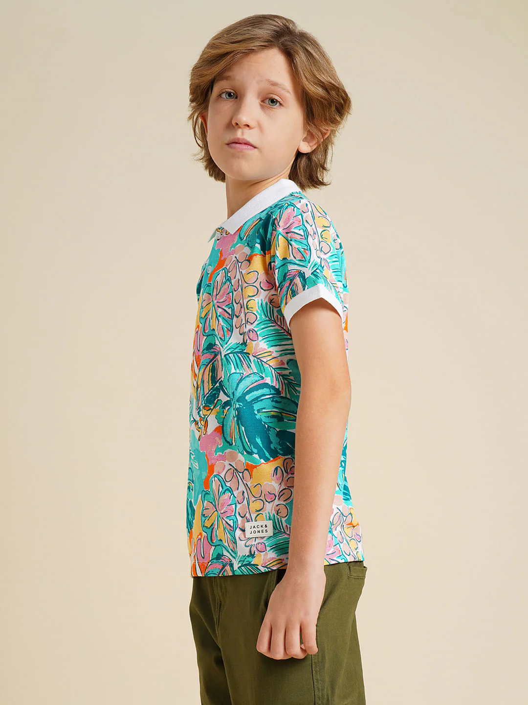 Boys Blue Printed Cotton Polo - Image 3