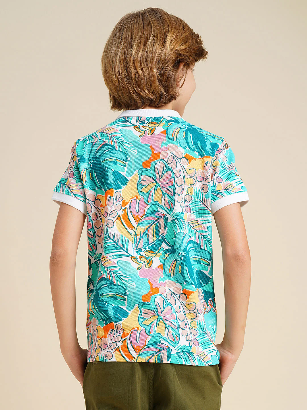 Boys Blue Printed Cotton Polo - Image 4