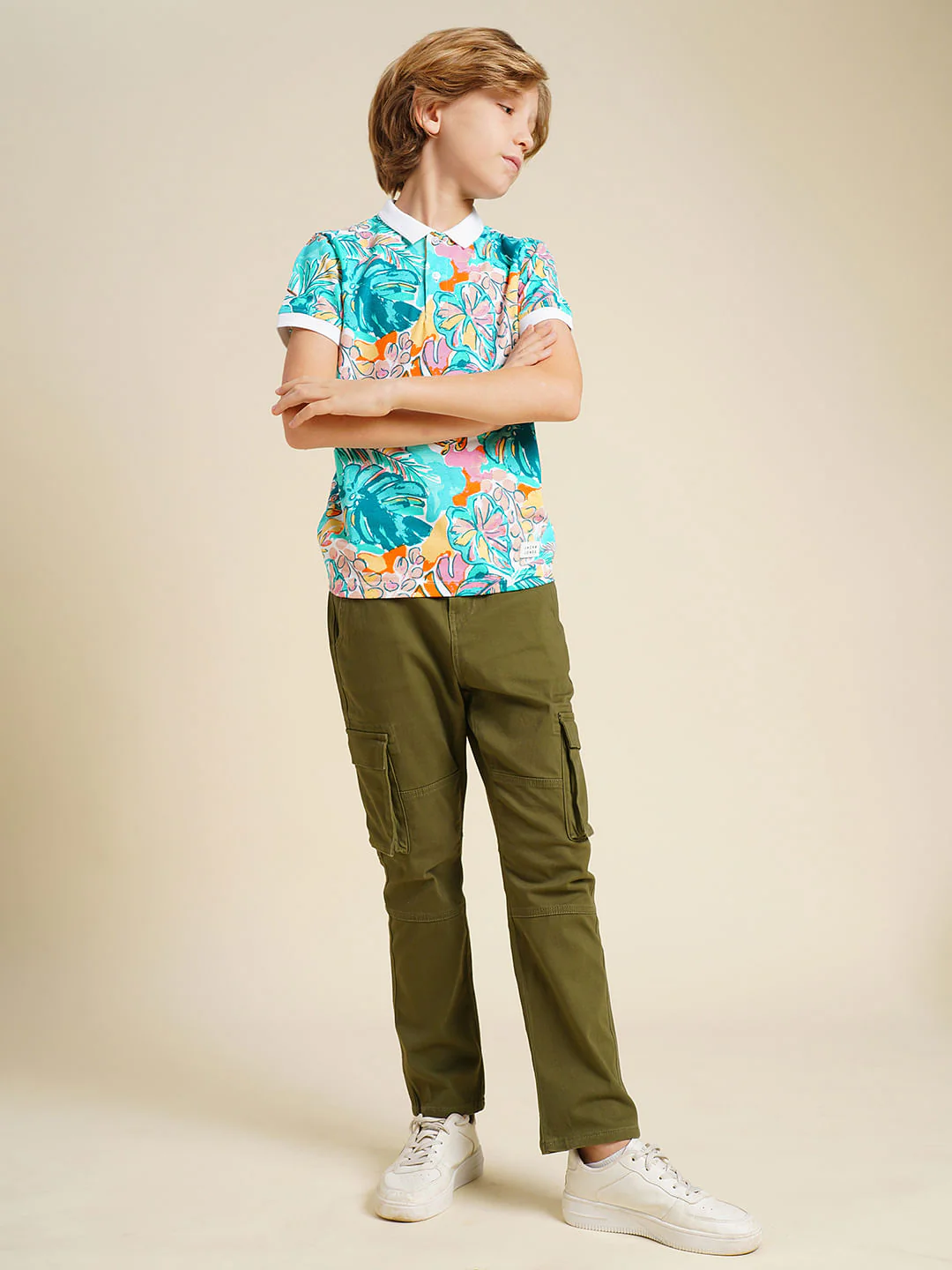 Boys Blue Printed Cotton Polo - Image 5