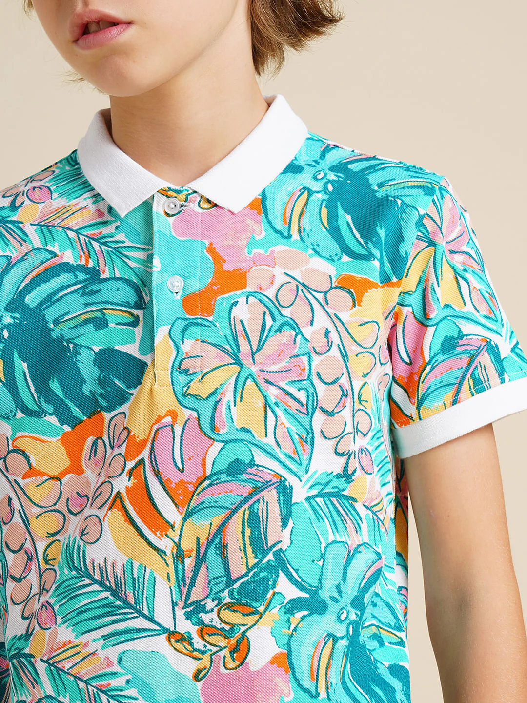 Boys Blue Printed Cotton Polo - Image 6