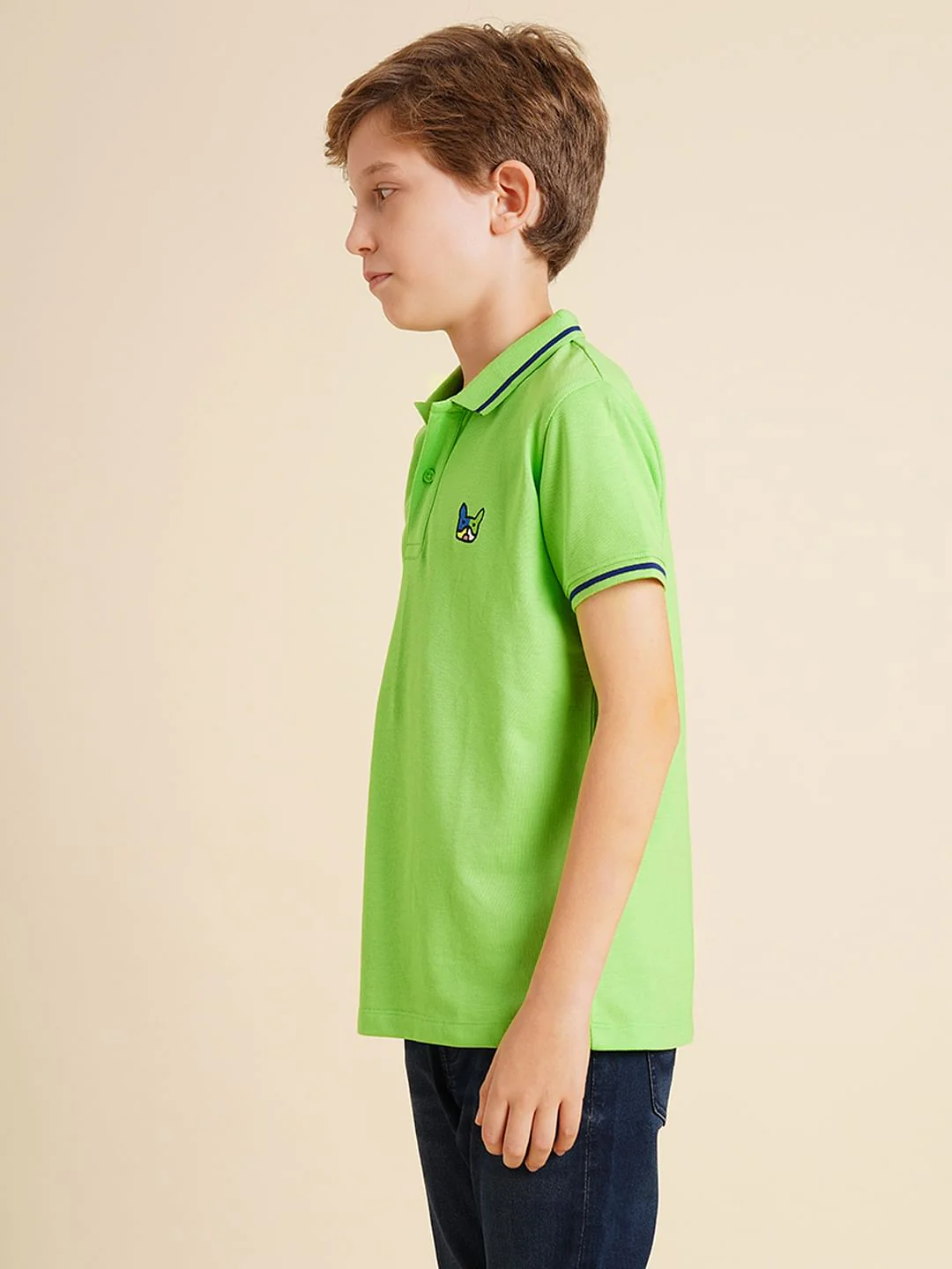 Boys Green Pique Cotton Polo - Image 3
