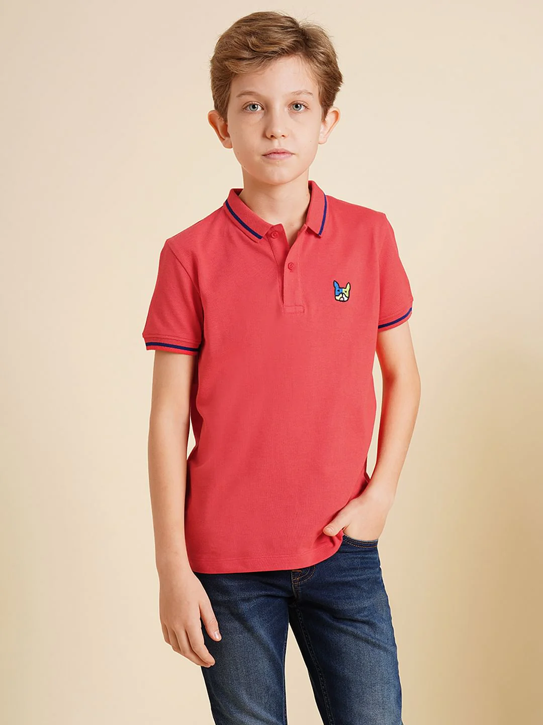 Boys Pink Pique Cotton Polo - Image 2