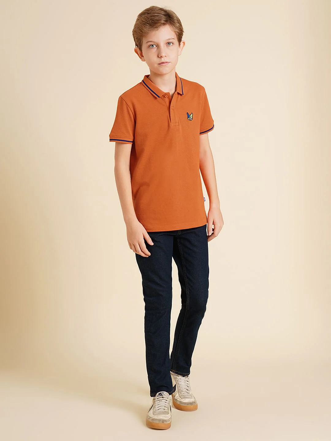 Boys Dark Orange Pique Cotton Polo - Image 5