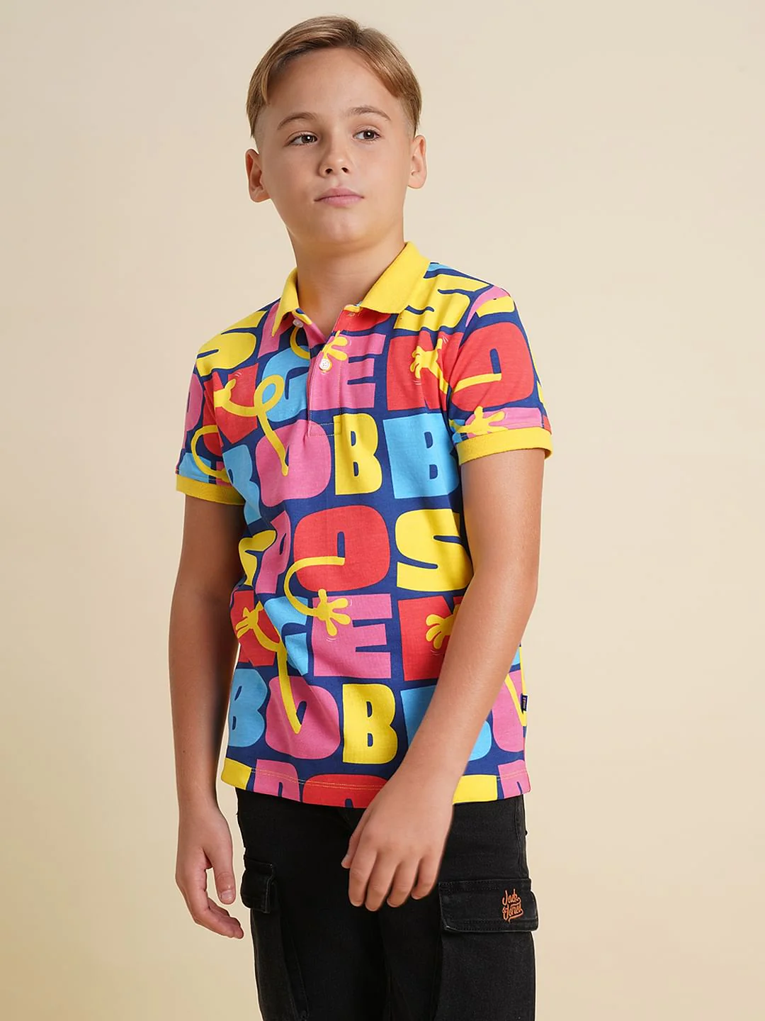 Boys Blue SpongeBob Text Print Polo - Image 2