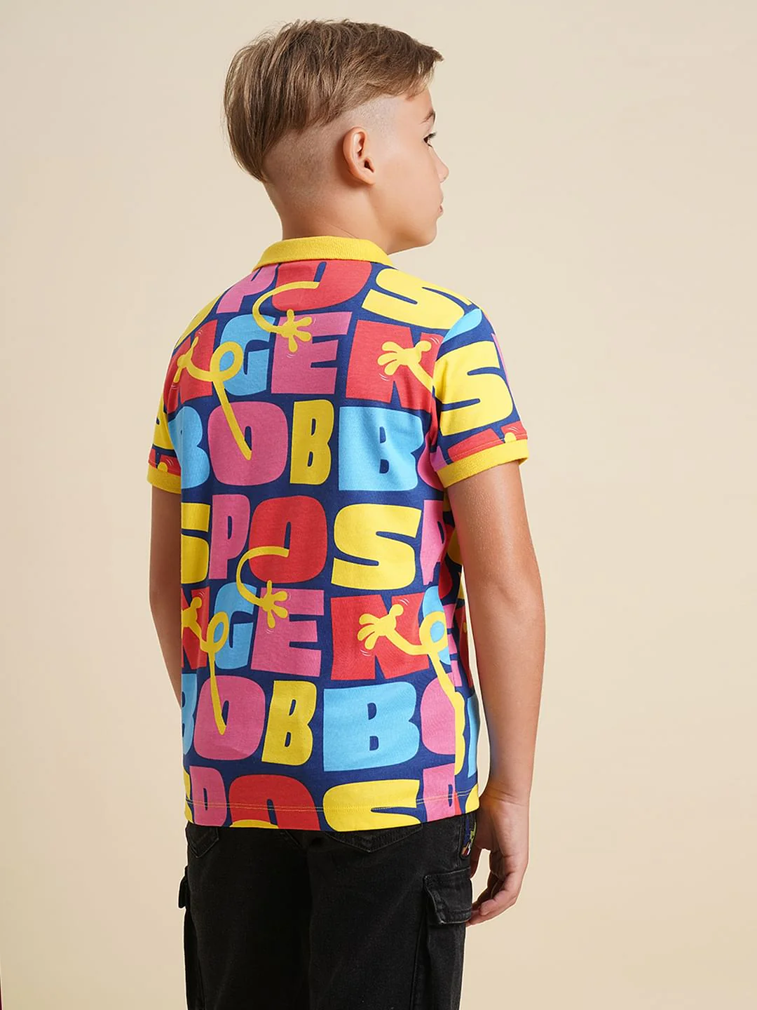 Boys Blue SpongeBob Text Print Polo - Image 4