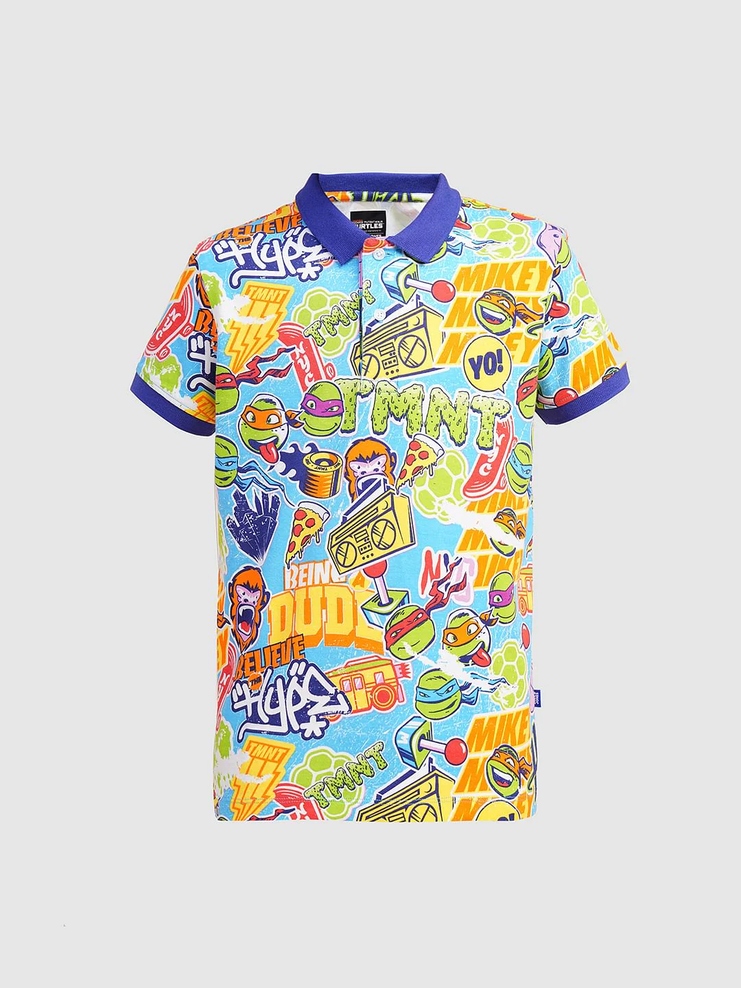 Boys Blue Ninja Turtles Print Polo - Image 7