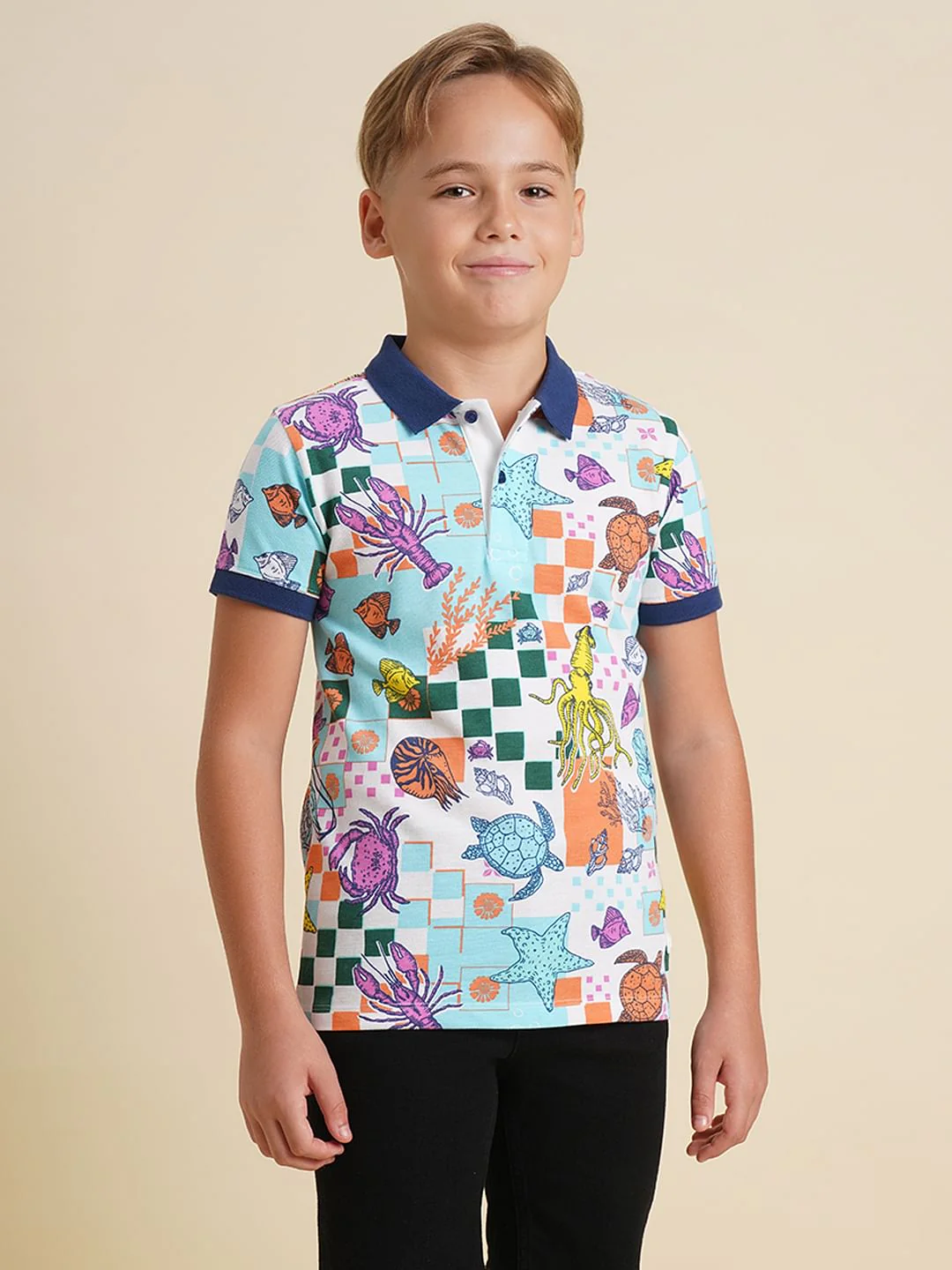 Boys Blue Underwater Print Polo - Image 2