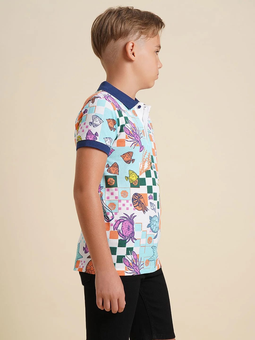 Boys Blue Underwater Print Polo - Image 3
