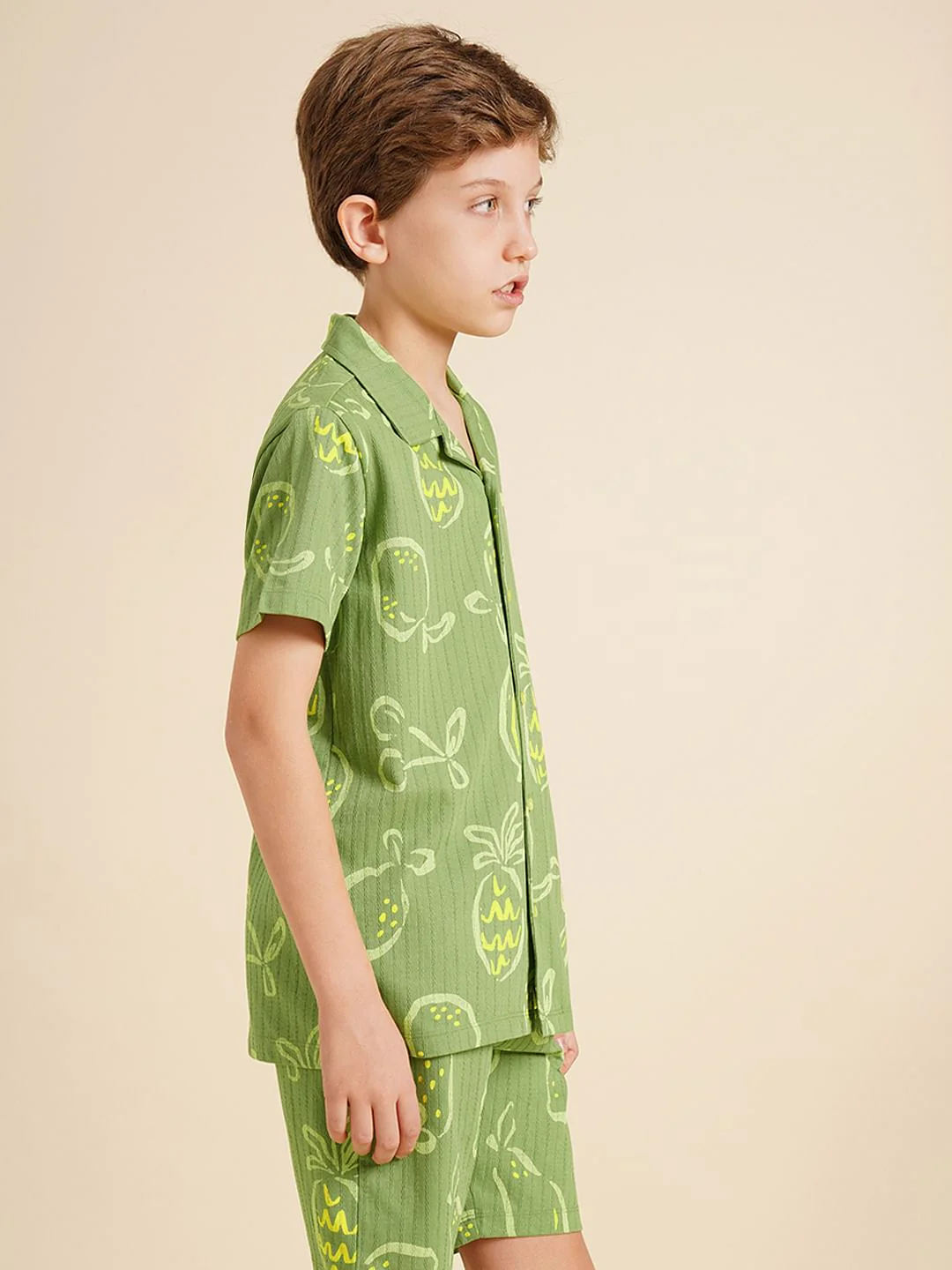 Boys Green Printed Dobby Knit Shirt - Image 3