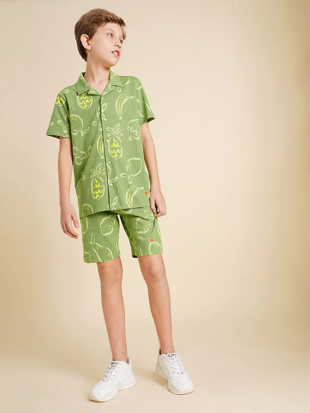 Boys Green Printed Dobby Knit Shirt - Image 5