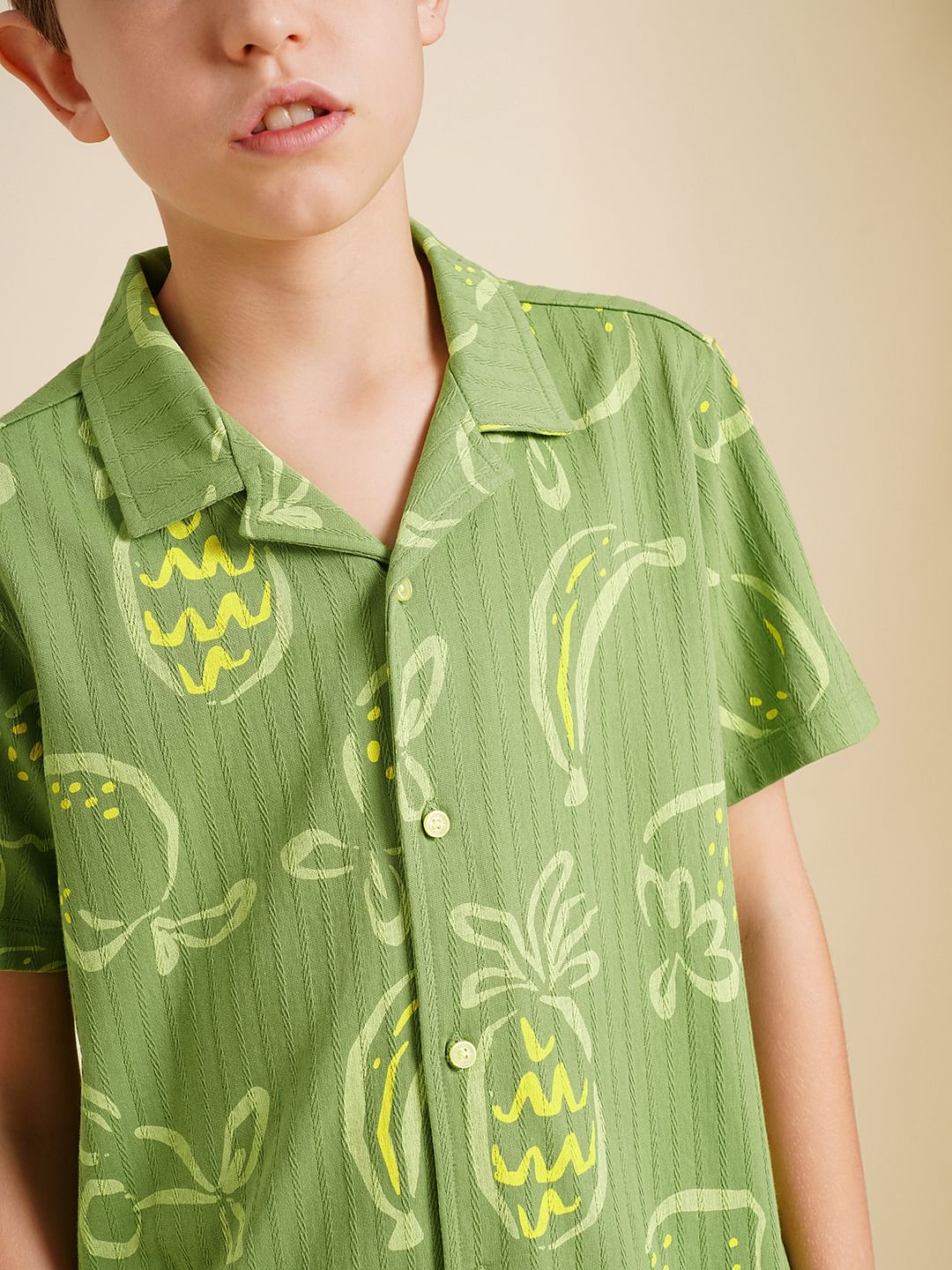 Boys Green Printed Dobby Knit Shirt - Image 6