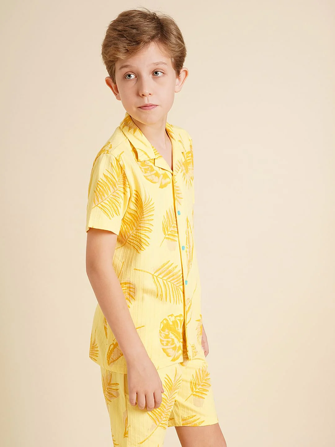 Boys Yellow Printed Dobby Knit Shirt - Image 3