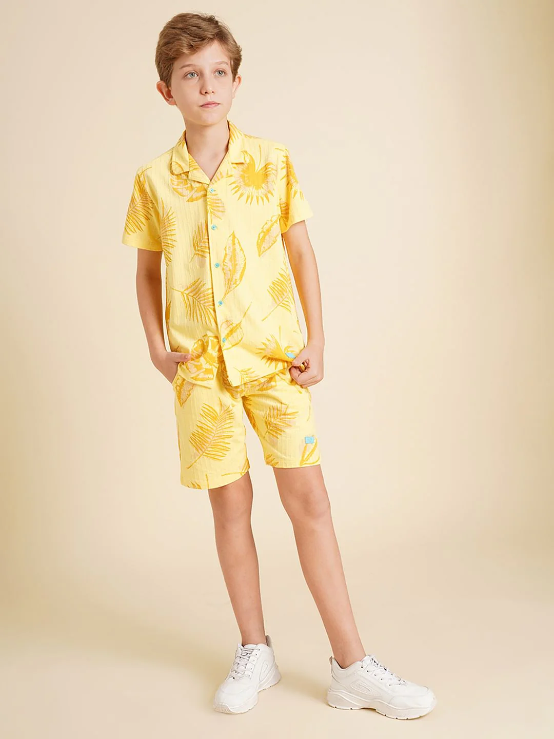 Boys Yellow Printed Dobby Knit Shirt - Image 5