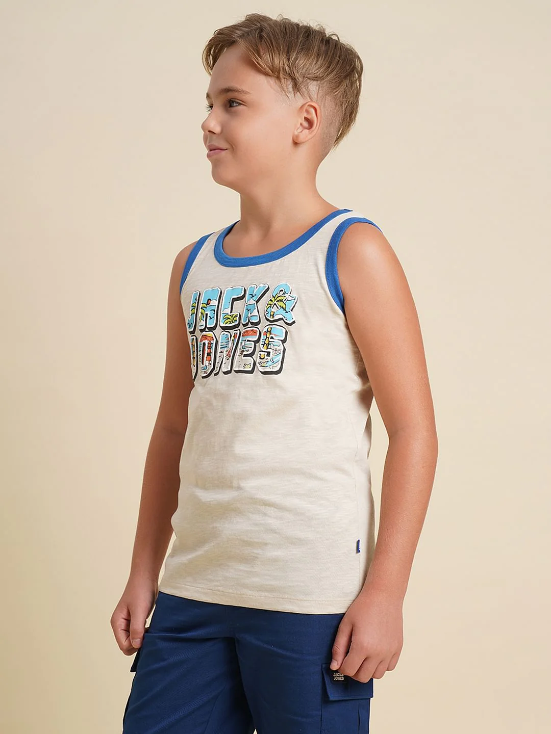Boys Beige Beach Typo Print T-shirt - Image 3