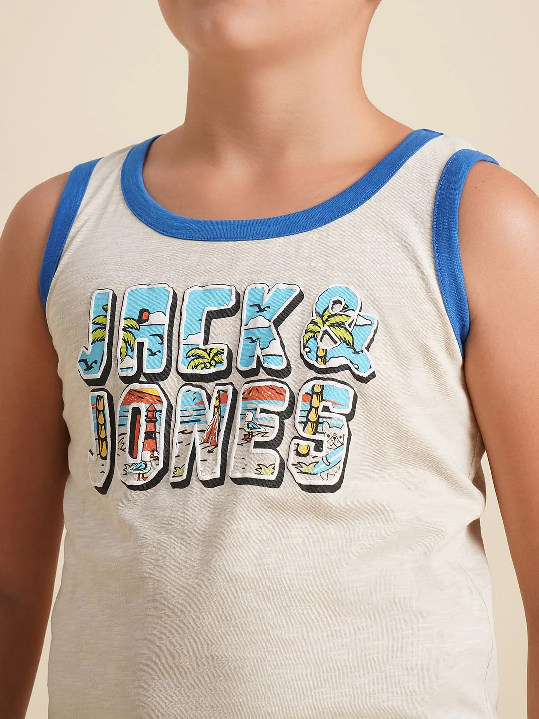 Boys Beige Beach Typo Print T-shirt - Image 6