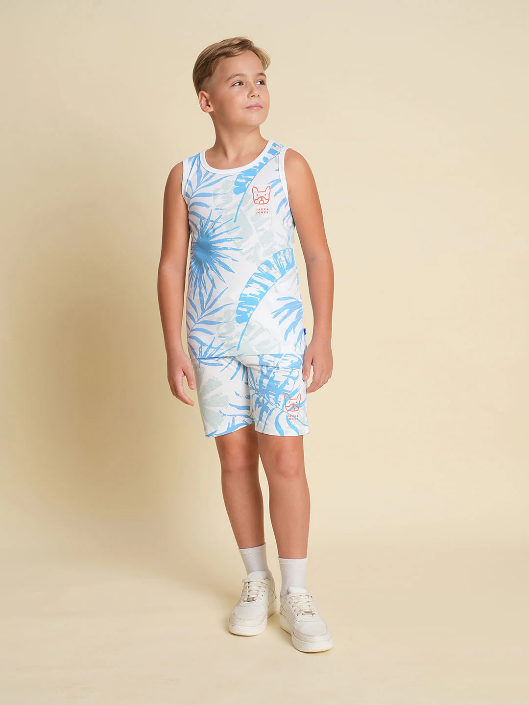 Boys Blue Tropical Print T-shirt - Image 5