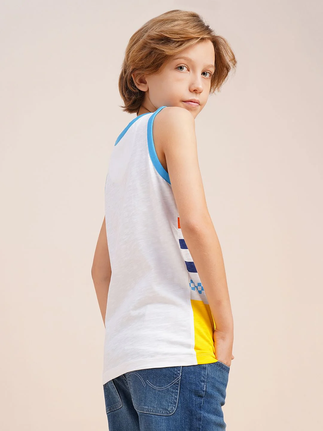 Boys White Colourblocked T-shirt Vest - Image 4