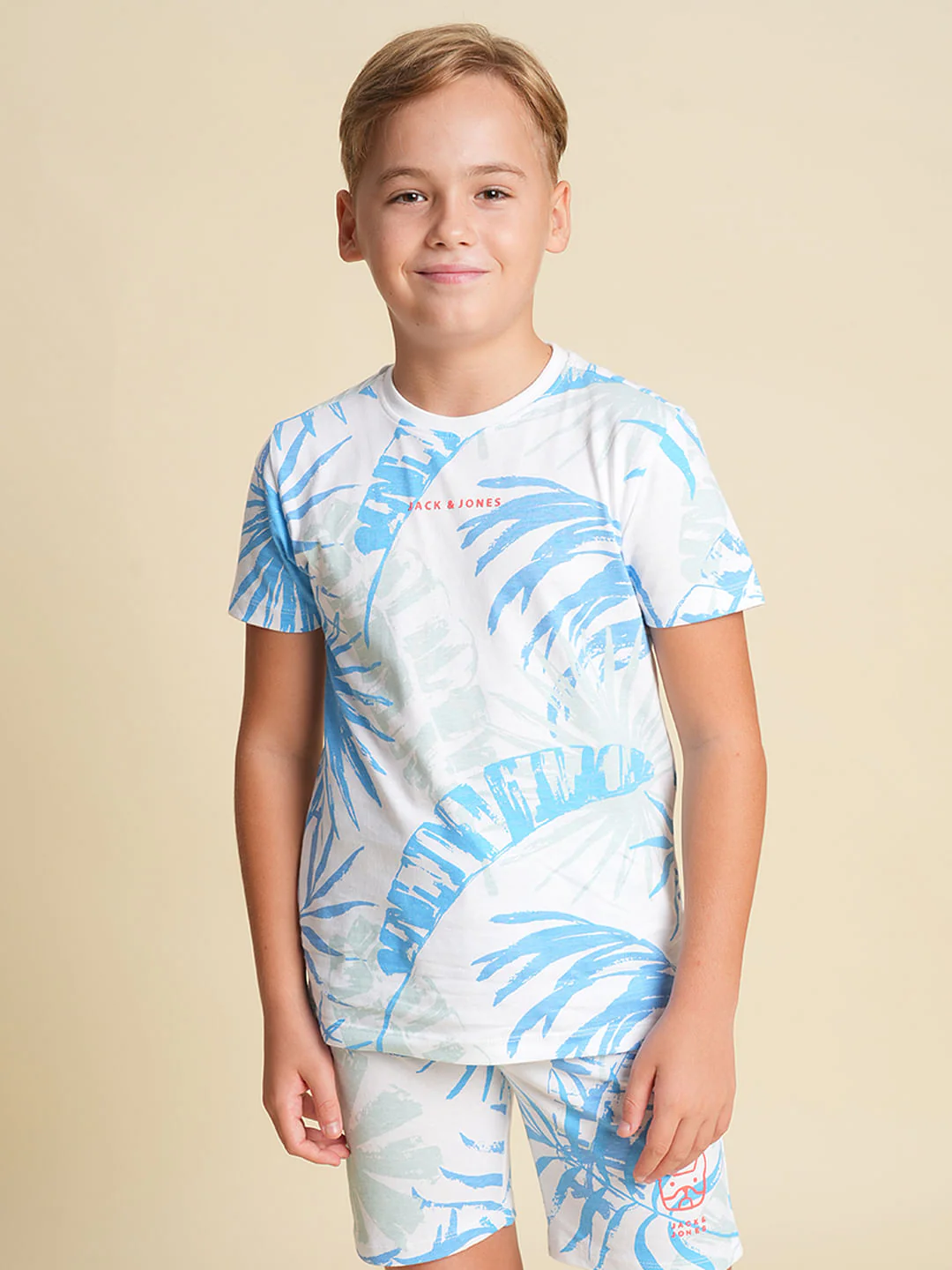 Boys Blue Tropical Print Co-ord Set T-Shirt - Image 2