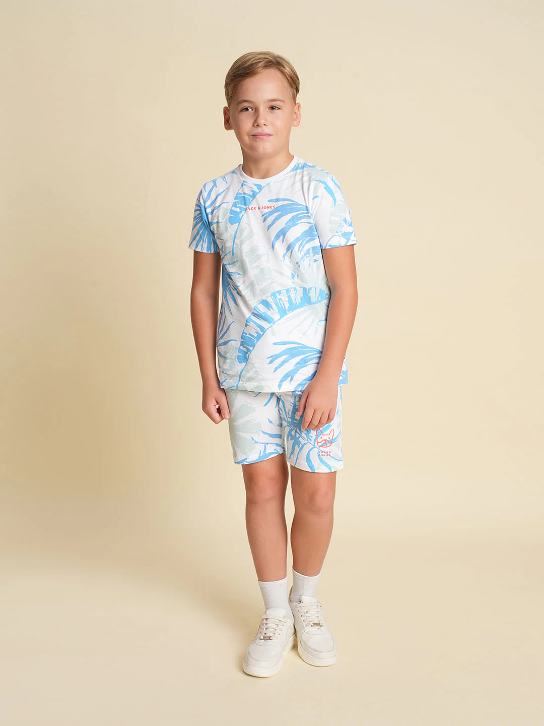 Boys Blue Tropical Print Co-ord Set T-Shirt - Image 5