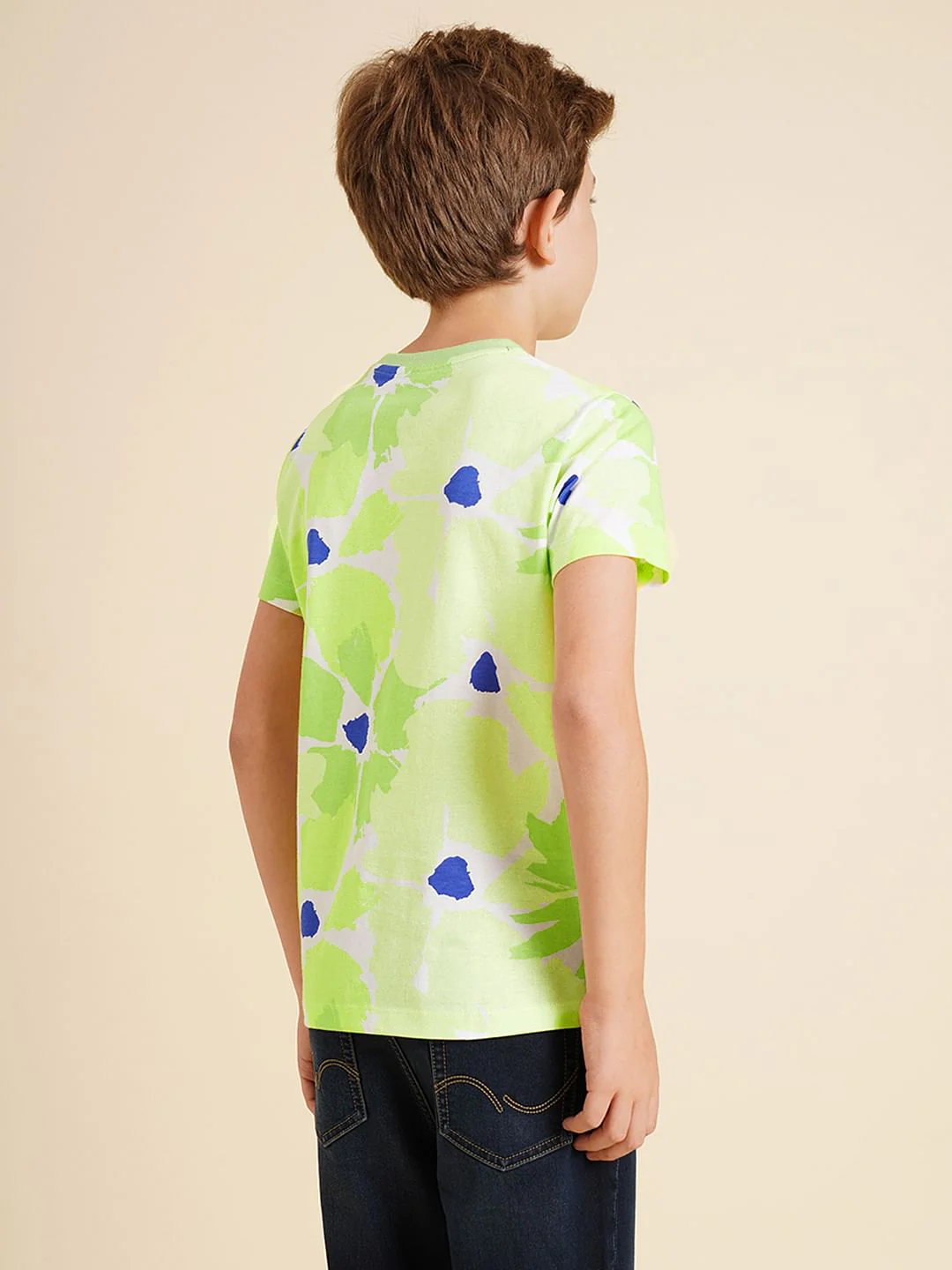 Boys Green Printed Cotton T-shirt - Image 4