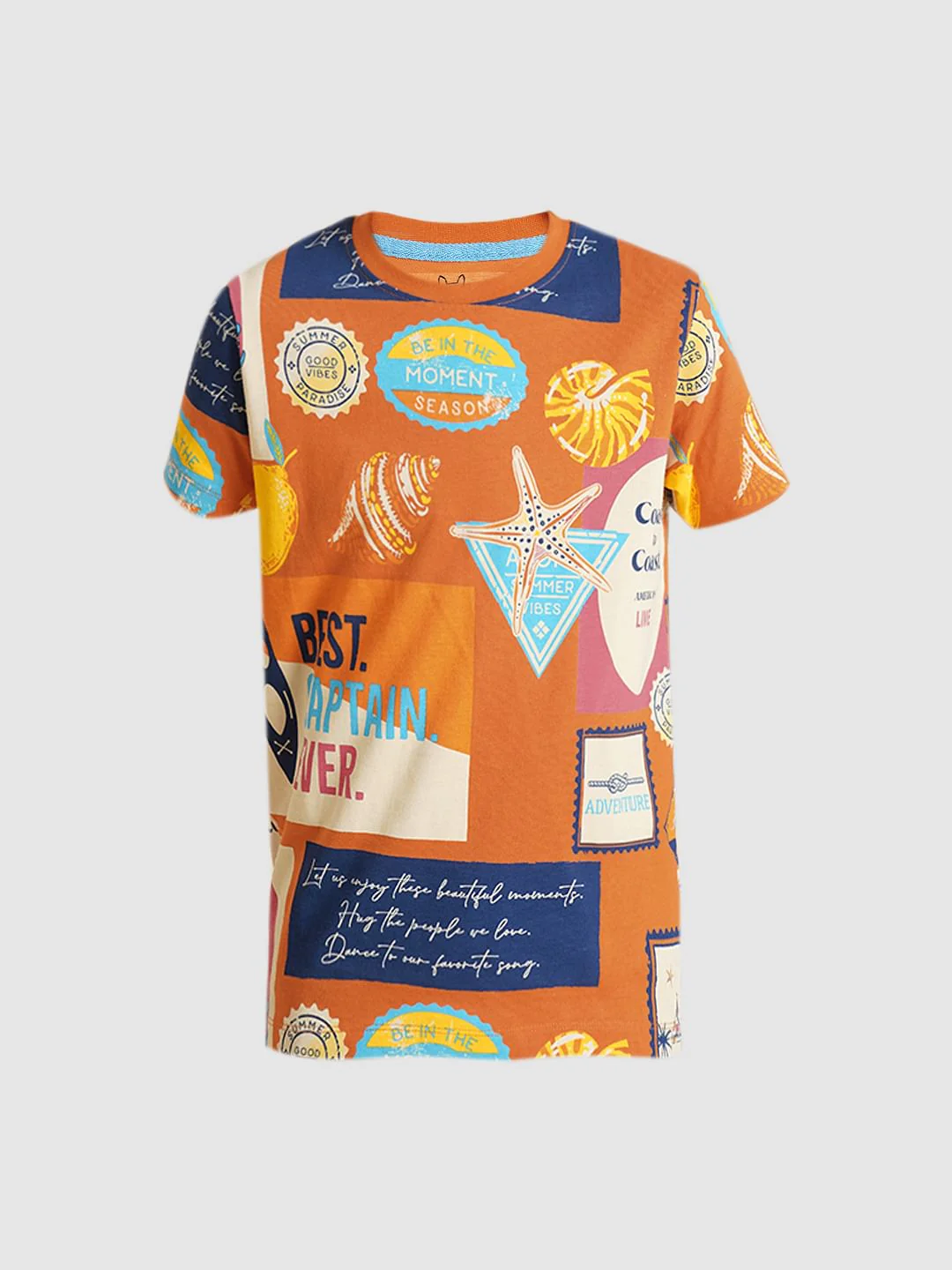 Boys Orange Printed Cotton T-Shirt - Image 7