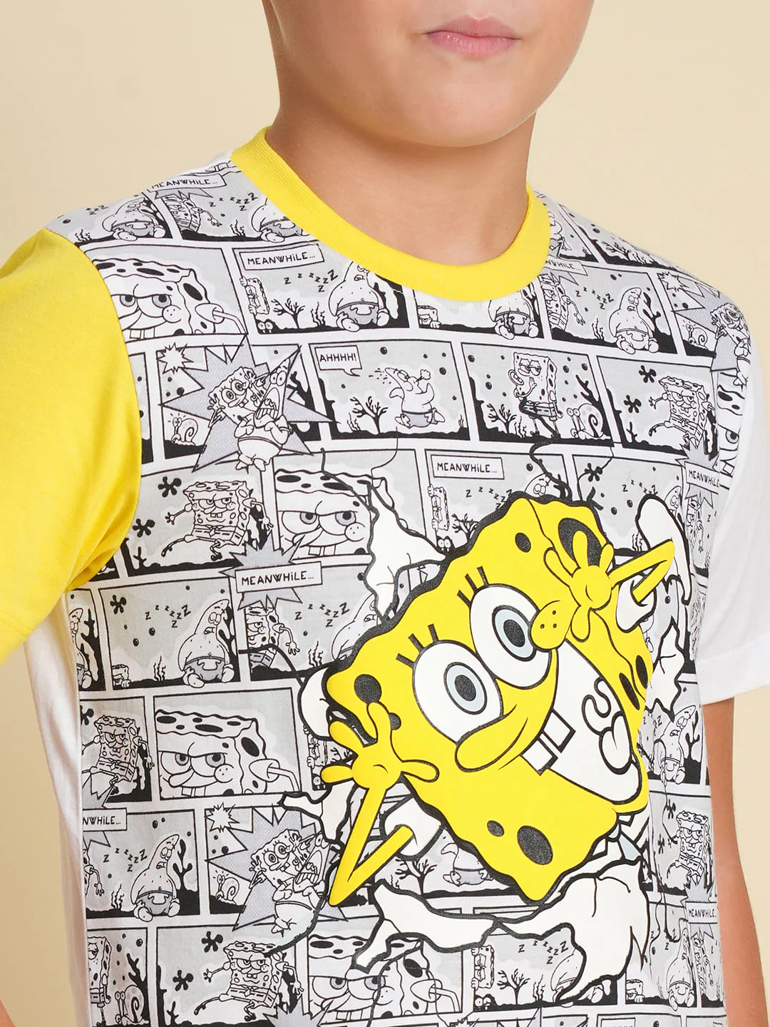 Boys Yellow SpongeBob Print Co-ord Set T-shirt - Image 6