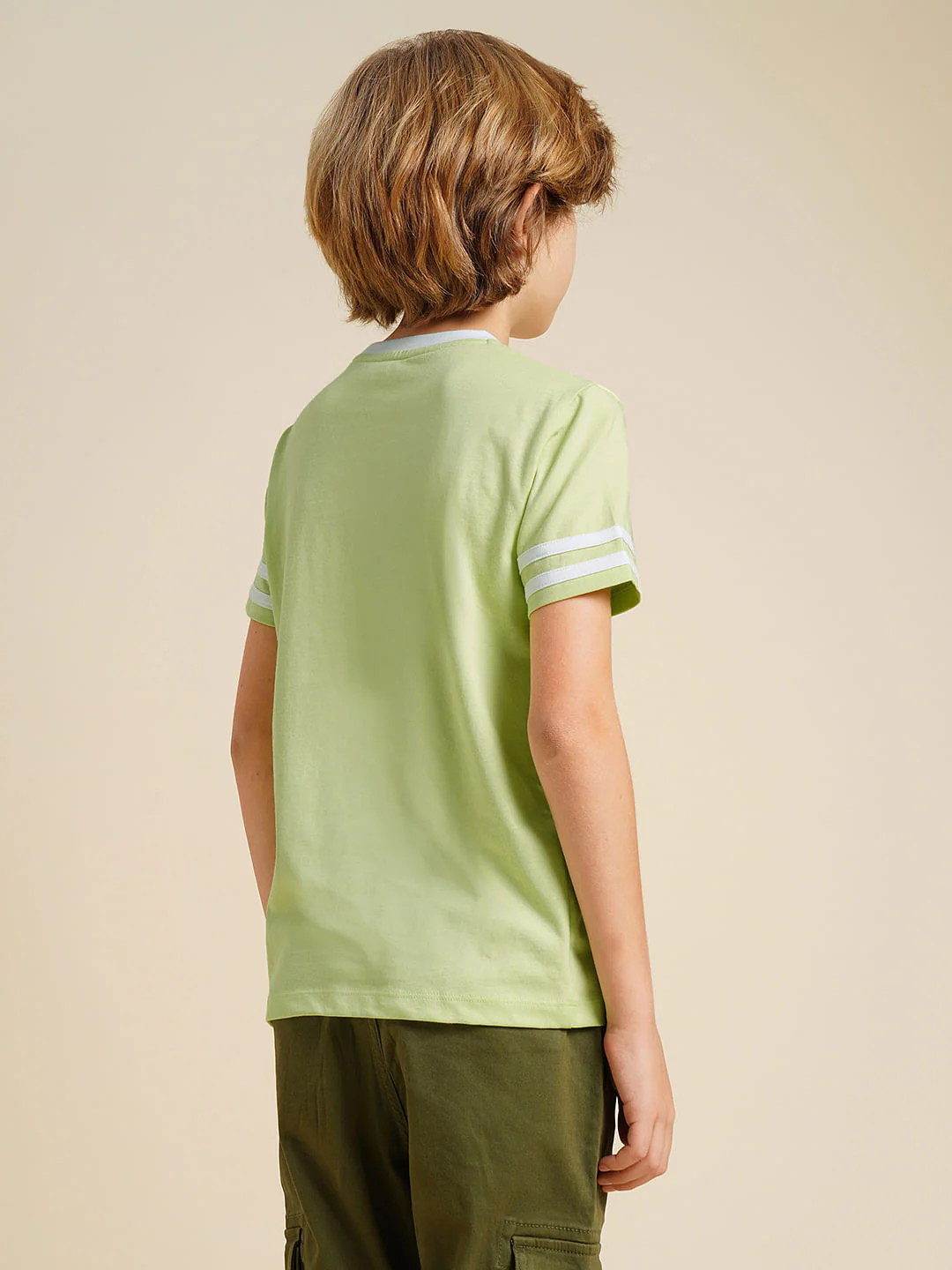 Boys Green Printed Cotton T-shirt - Image 4