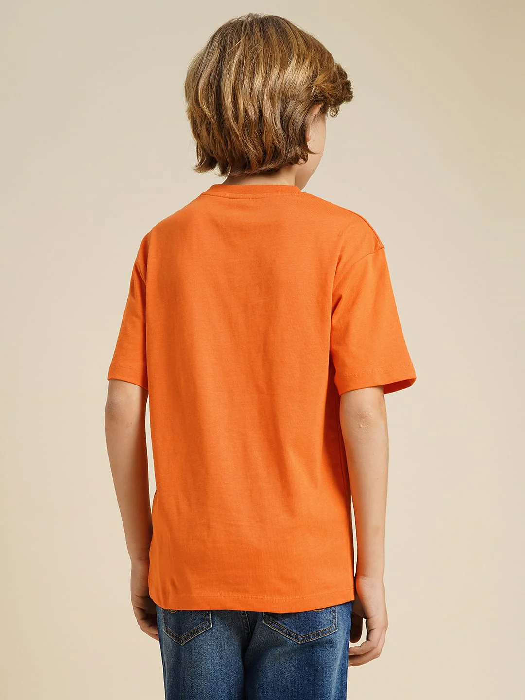 Boys Orange Printed Cotton T-shirt - Image 4