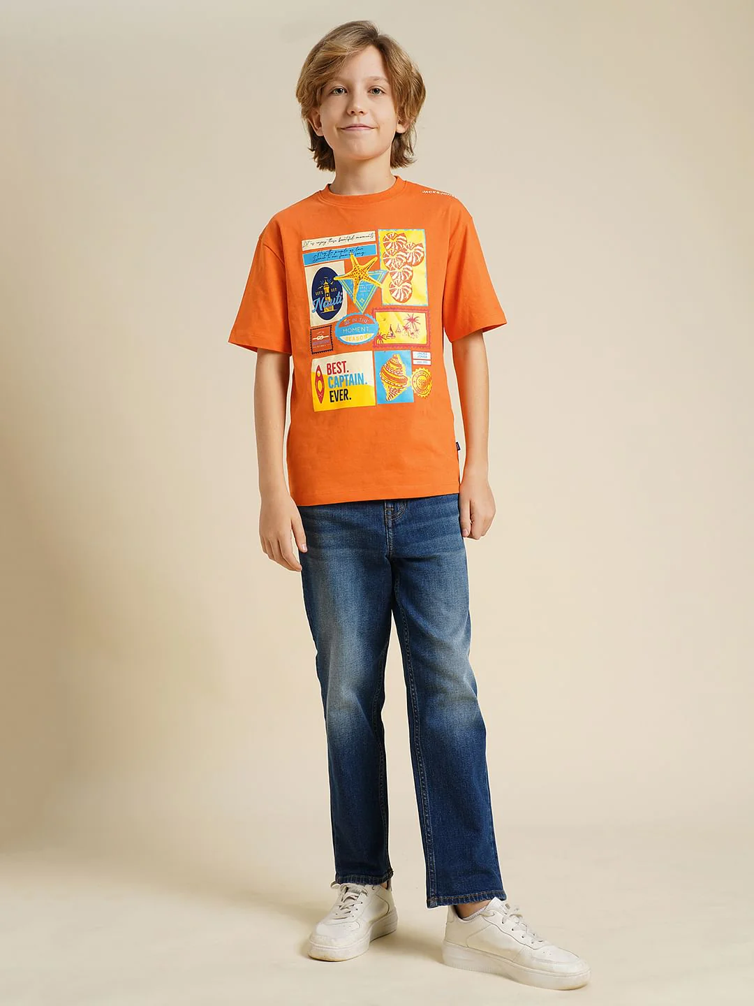 Boys Orange Printed Cotton T-shirt - Image 5